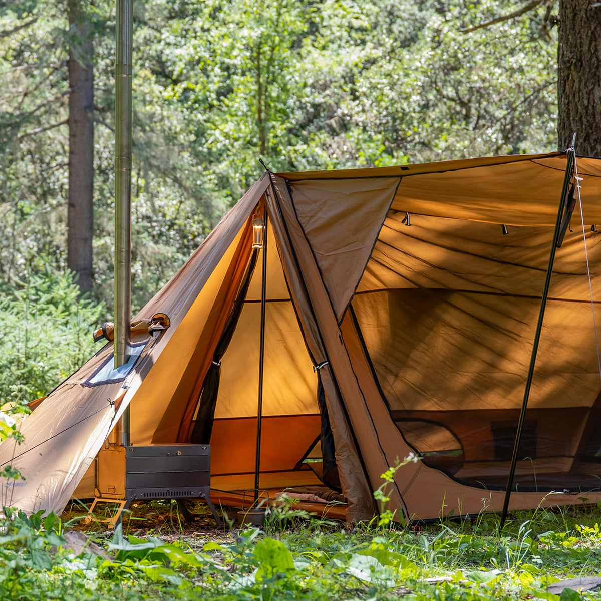 POMOLY Camping Hot Tent Bushcraft Tents, STOVEHUT 70 3.0 Shelter with 2 Tarp Poles and 2 Tent Poles for 1-2 Person Hiking, Backpacking (with a Fireproof Ground Sheet)