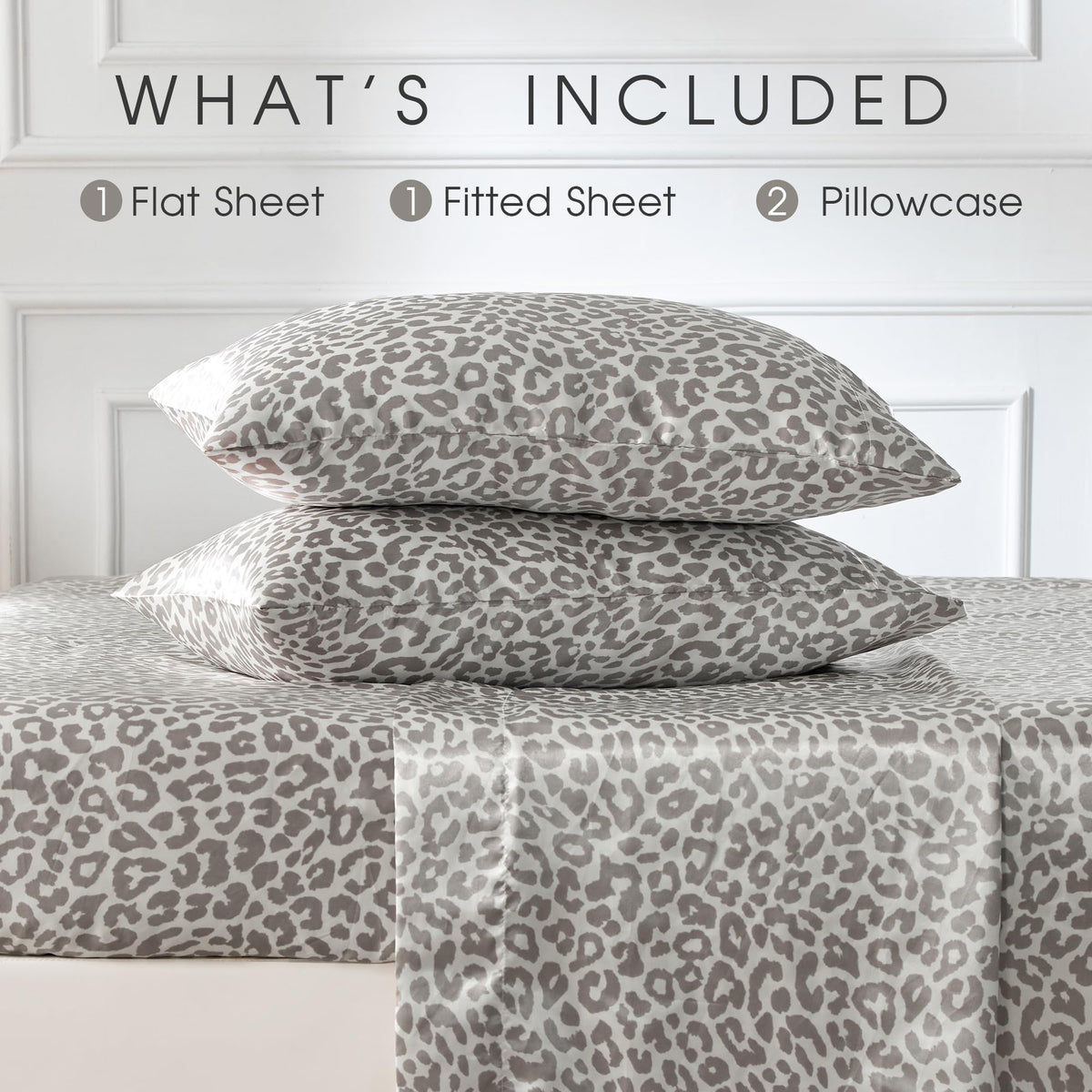 FreshCulture Satin Sheets King Size - 4 Piece Luxury Soft Silky Sheets for Hair and Skin, Similar to Silk Bed Sheet Set with 1 Deep Pocket Fitted Sheet, 1 Flat Sheet & 2 Pillowcases (Leopard)