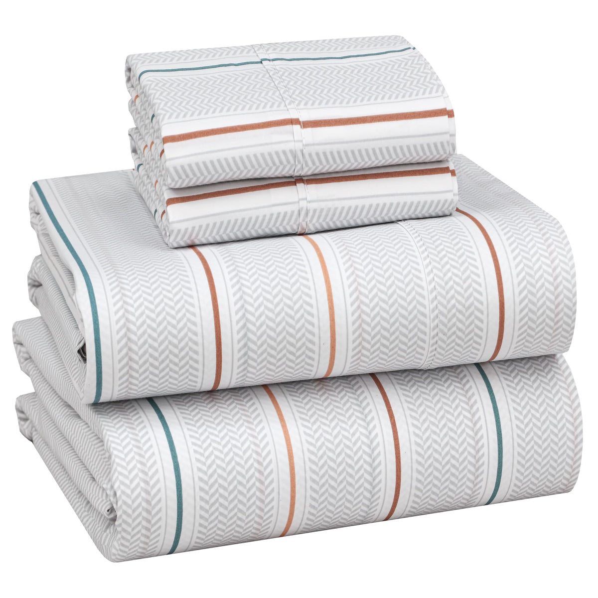 RUVANTI 100% Cotton Percale Sheets Full Size – Crisp Cooling Bed Sheets for Hot Sleepers, Deep Pocket 16”, Soft Breathable & Durable Hotel-Style 4 Piece Set, Chevron Twill Stripe