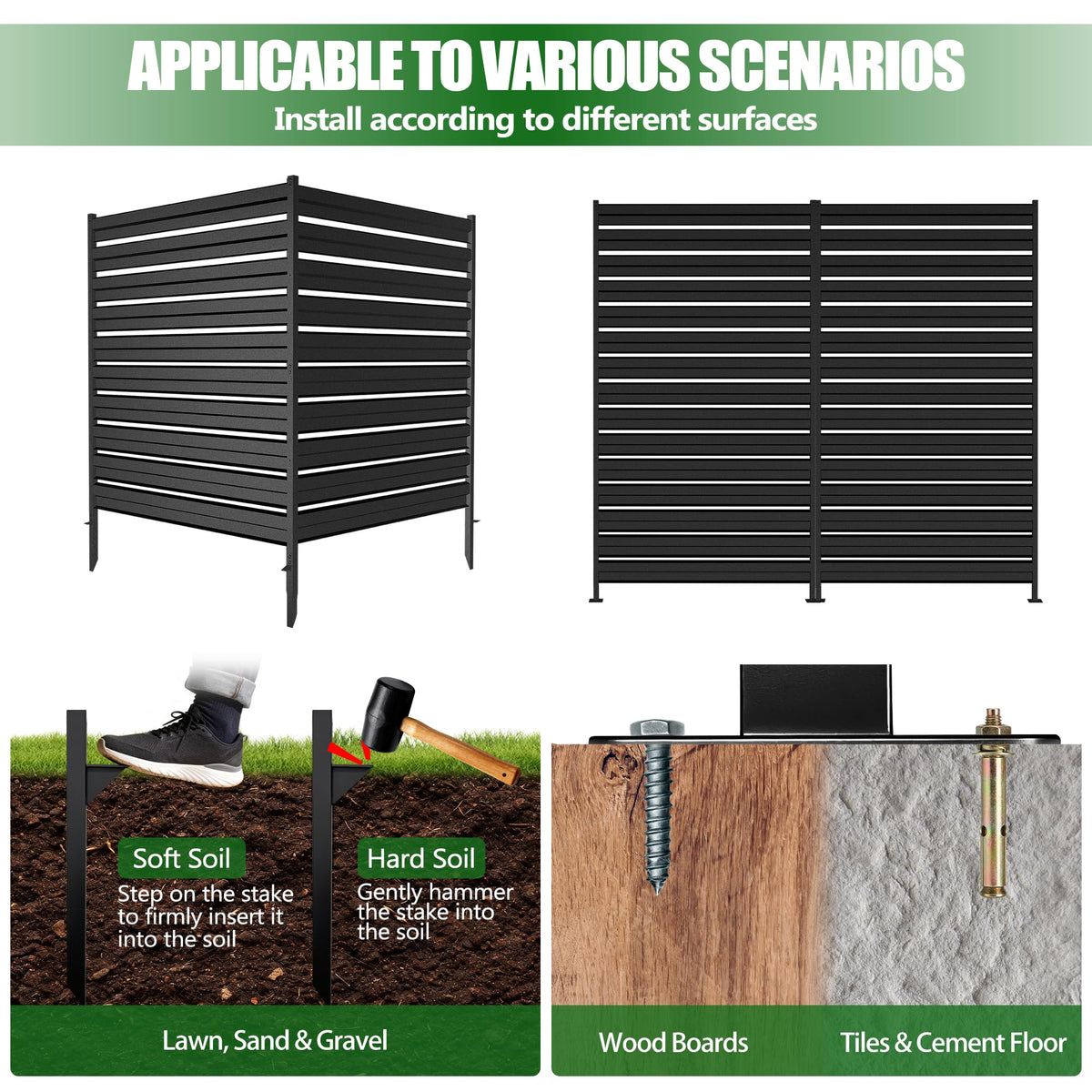 GILPWA 42" H x 38" W (3 Panels) Outdoor Privacy Screens, Air Conditioner Fence Metal Trash Can Privacy Fence Panels for Garden, Pool Equipment Enclosure, No Dig Backyard Patio Fencing (Black)