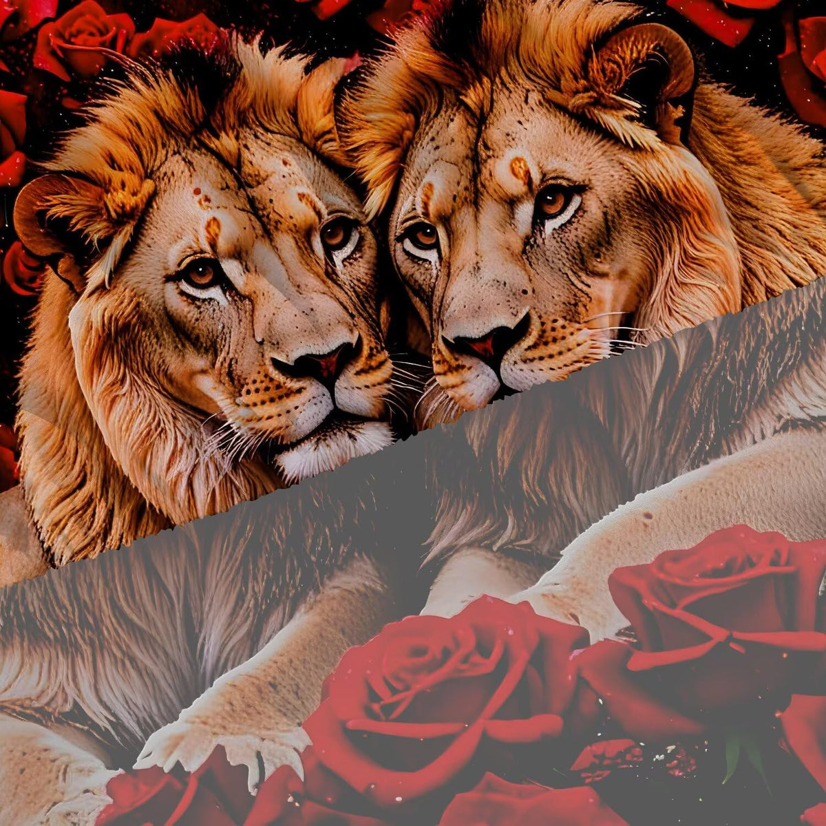 VTKON Rose Lions Sheets Set Twin for Kids and Women Animal Print Bedding Set with Deep Pocket 3D Wildlife Bed Set with 1 Flat Sheet 1 Fitted Sheet and 1 Pillowcase