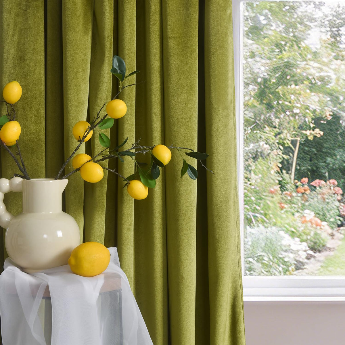 Roslynwood Olive Green Velvet Curtain 84 inch Long - Curtains Block Light Thermal Insulated Rod Pocket Window Drapes Set for Bedroom/Living Room, Olive Green, W52 x L84 inch, 2 Panels