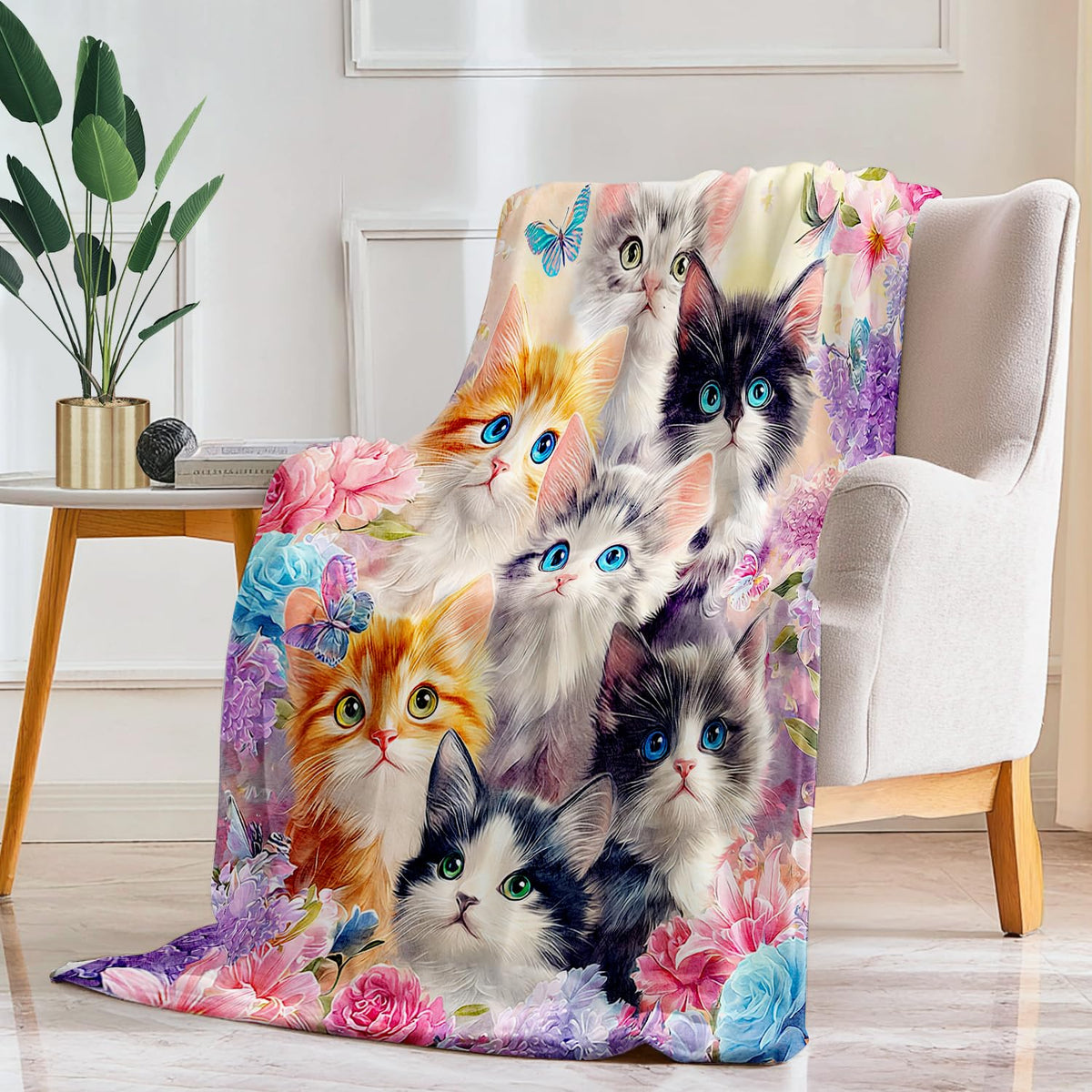 Cute Cat Blanket Cat Fleece Throw Blanket Super Soft Fuzzy Plush Cozy Warm Cats Decor Stuffed Bedding Blankets Gift for Boys Girls Men Women Kids & Adult 50"x40"