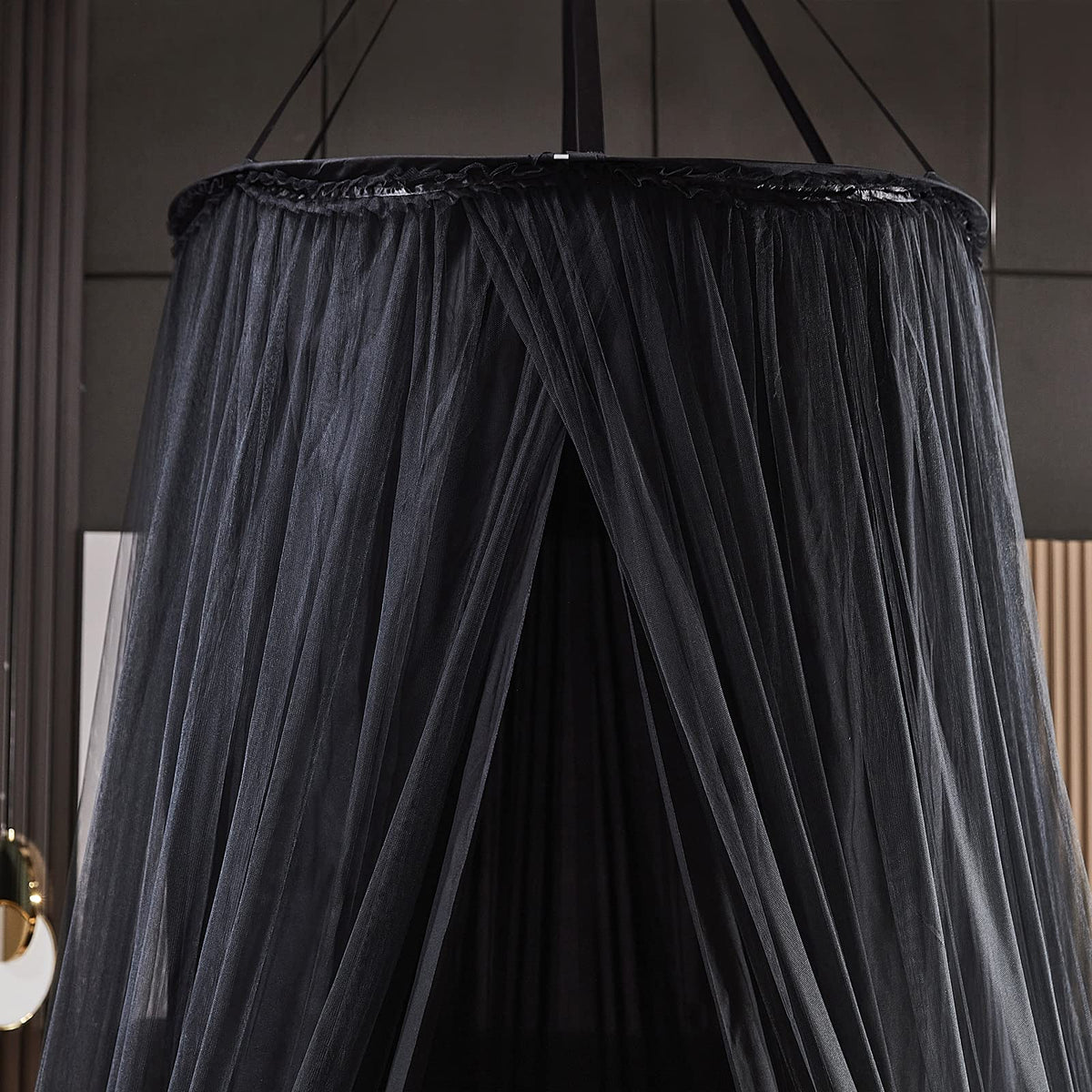 Kertnic Luxurious Bed Canopy for Girls & Adults - Double Layer Princess Canopy with Lace, Round Dome Mosquito Netting for Queen/King Bed Tent (Black)