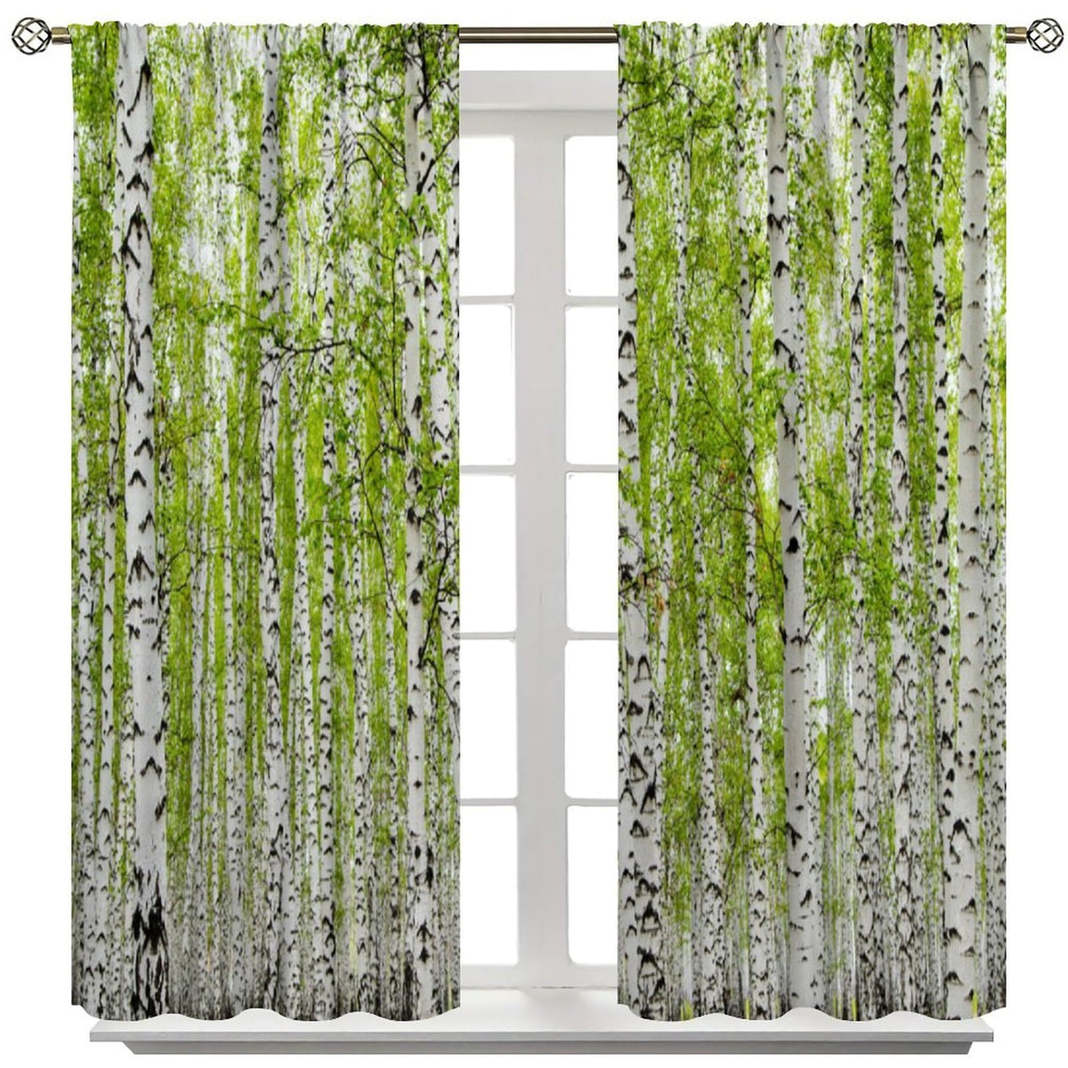 GoDazzling Rustic Farmhouse Birch Trees Curtains, Maple Leaves Forest Grove Wood Nature Spring Summer Scenery Window Drapes, for Living Room Bedroom 41" W X 45" L (No Blackout)