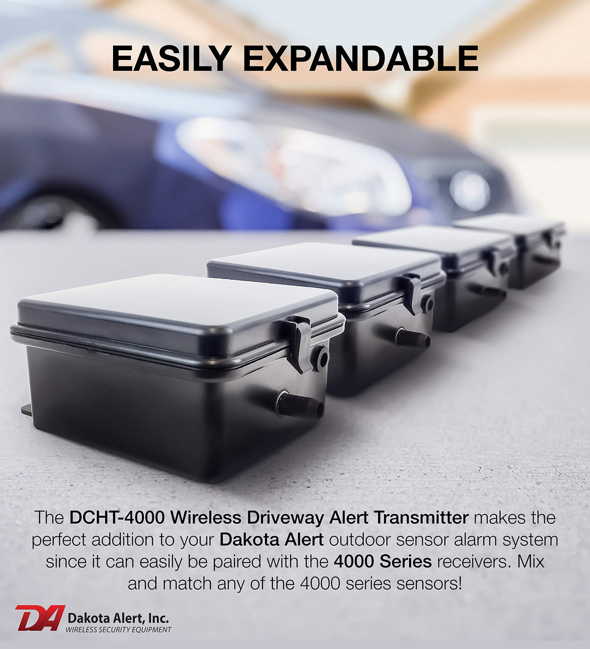 Dakota Alert DCHT-4000 Rubber Hose Driveway Alarm Sensor – Wireless Vehicle Detection Transmitter with 25-FT Hose, 1-Mile Range, Compatible with Dakota Alert 4000 Series Receivers