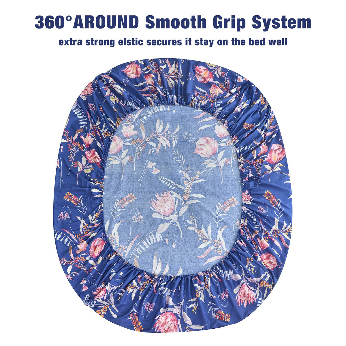 JSD Navy Blue Floral Printed King Sheet Set, 6 Piece Botanical Pattern Microfiber Sheets Extra Deep Pocket