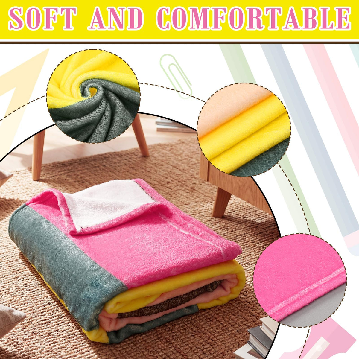 Flutesan Back to School Pencil Blanket Gifts, 60 x 50 in Funny Throw Soft Cozy Pencil Blanket for Teacher Appreciation Gifts Educators Couch Room Sofa First Day of School Classroom Decor