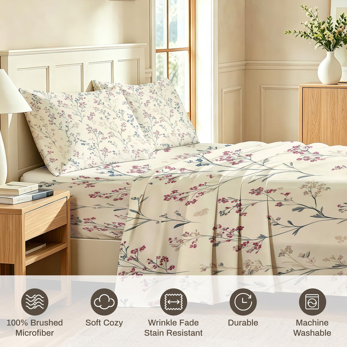 Wildflower King Bedding Set Minimalist Floral Sheet Sets