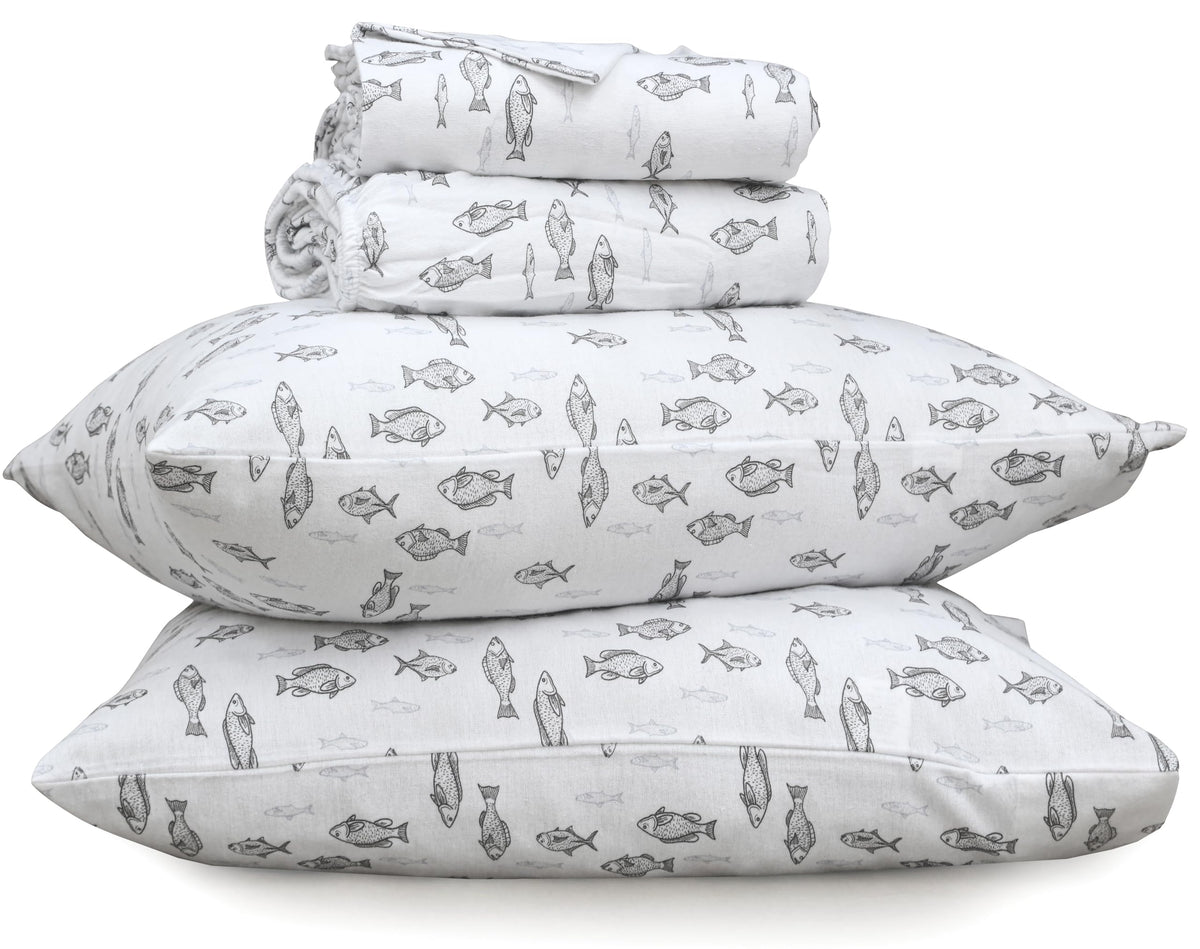 RUVANTI Flannel Sheets Queen Size - 100% Cotton Double Brushed Bed Sheets, Deep Pockets 16 Inches Queen Sheet Set, All Seasons Breathable & Extra Soft - Warm & Cozy, 4 Piece, Fisherman's Tale