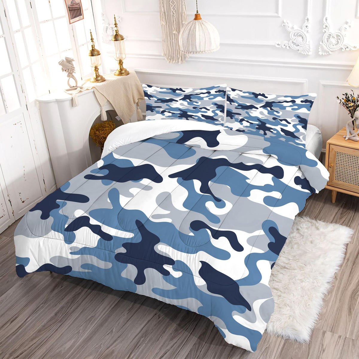 VTKON Navy Blue Camouflage Comforter Set Full Size Soft Military Camo Bedding Set 3 Pcs with 1 Comforter and 2 Pillow Cases for Boys Kids Bedroom Decor