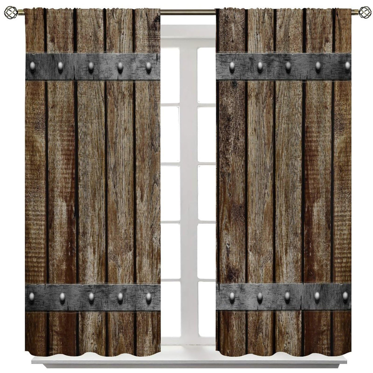 Nanacur Vintage Wooden Door Curtains, Barn Farmhouse Wooden Country Cabin Rod Pocket Window Treatment for Bedroom Living Room Kitchen Drapes 41" W X 45" L (No Blackout)