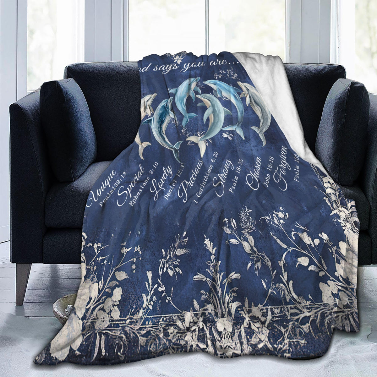 Dolphin Throw Blanket God Says You are Soft Warm Cozy Christian Scripture Dolphins Blankets Religious Bible Verse Fuzzy Plush Fleece Dolphin Blanket Nautical Ocean Gifts for Home Decor 40''X50''