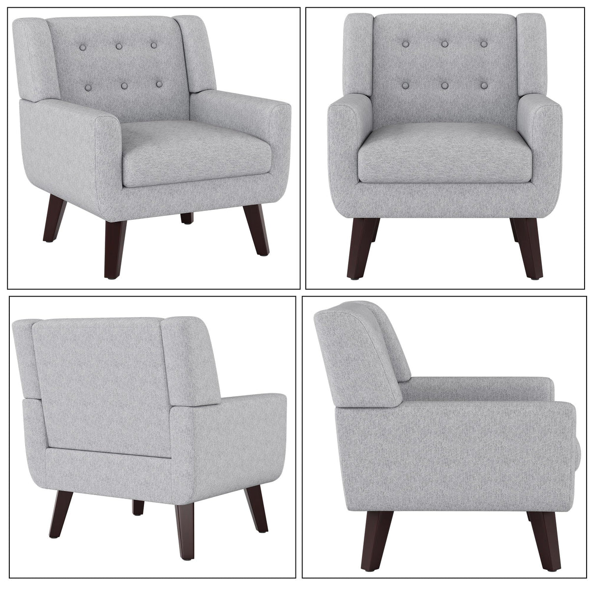 FaFaSoGoodFa Linen Fabric Living Room Chairs, Accent Chair, Mid Century Modern Armchair for Living Room, Bedroom Button Tufted Upholstered Comfy Reading Sofas,Vanity Chair (2, Light Grey)