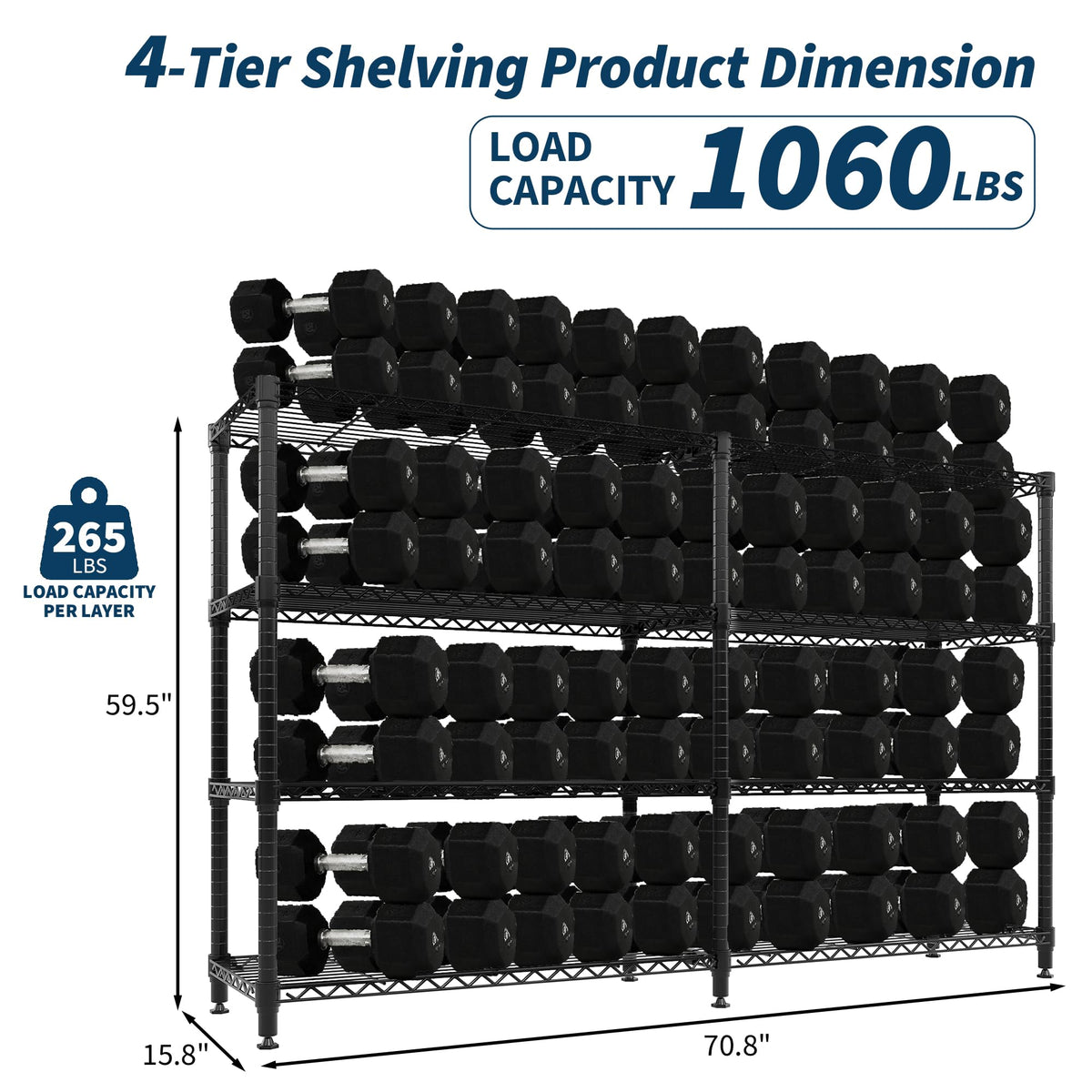 IDEALHOUSE Metal Storage Shelves 4 Tier, Adjustable Metal Shelving Unit, Heavy Duty Wire Shelf Storage Rack Organizer for Kitchen Pantry Home,1060LBS, 71" W x 15.7" D x 60" H