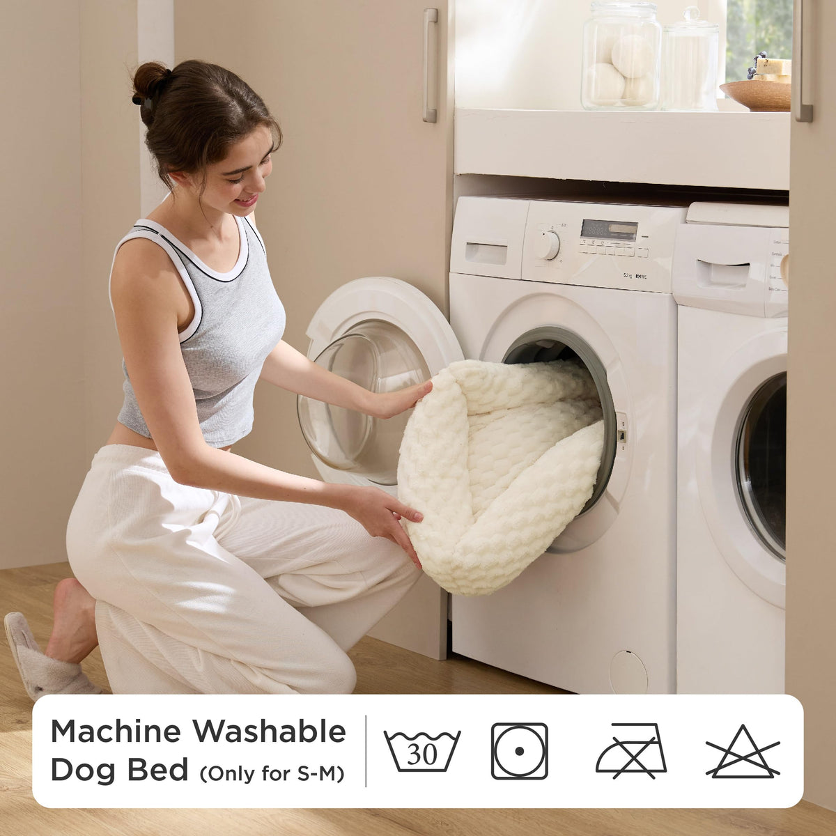Bedsure Washable Fluffy Cute Dog Bed for Small Medium Dogs, 25 Inch Cream