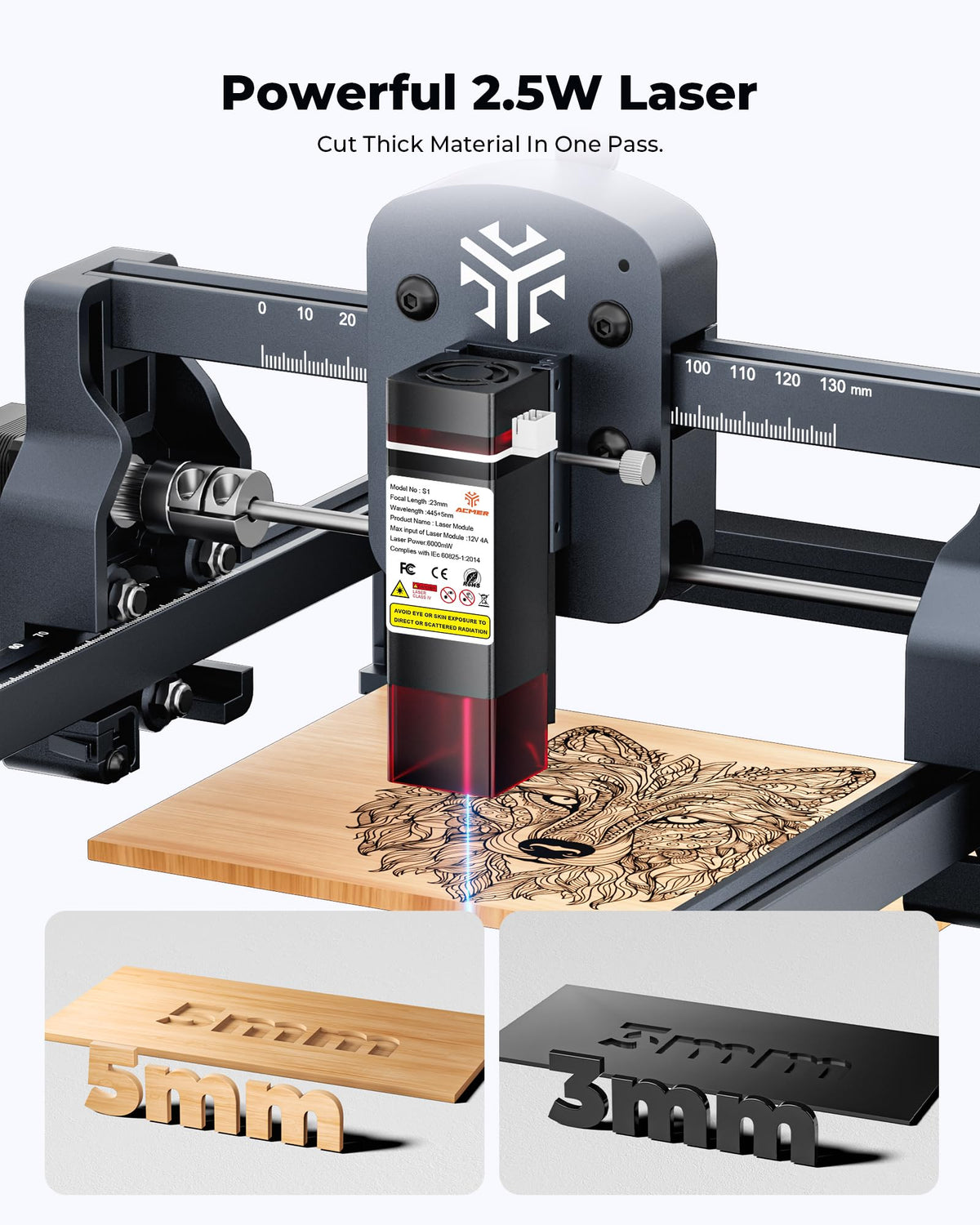 ACMER S1 Laser Engraver 6000mW, Compact Desktop Engraving & Cutting Machine for DIY Crafts, Small Business & Makers, 130×130mm Work Area, 0.04mm Laser Spot Engraving Machines & Tools
