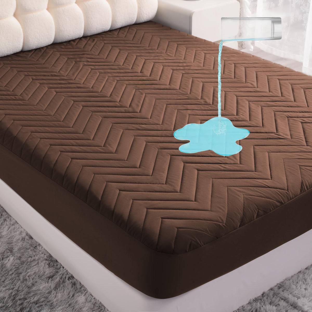 NTBAY Waterproof Mattress Protector, Quilted Twin Fitted Mattress Cover with 15" Deep Pocket- Machine Washable - Soft Mattress Pad Cover, Brown