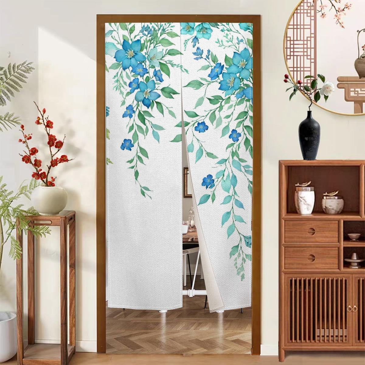 XMJJKUF Noren Japanese Style Doorway Curtain Long Japanese Window Treatment Door Curtain Tapestry Polyester Panel for Room Privacy Divider Kitchen Home Bar Decor (Green Plants),33.5"x 70.9"