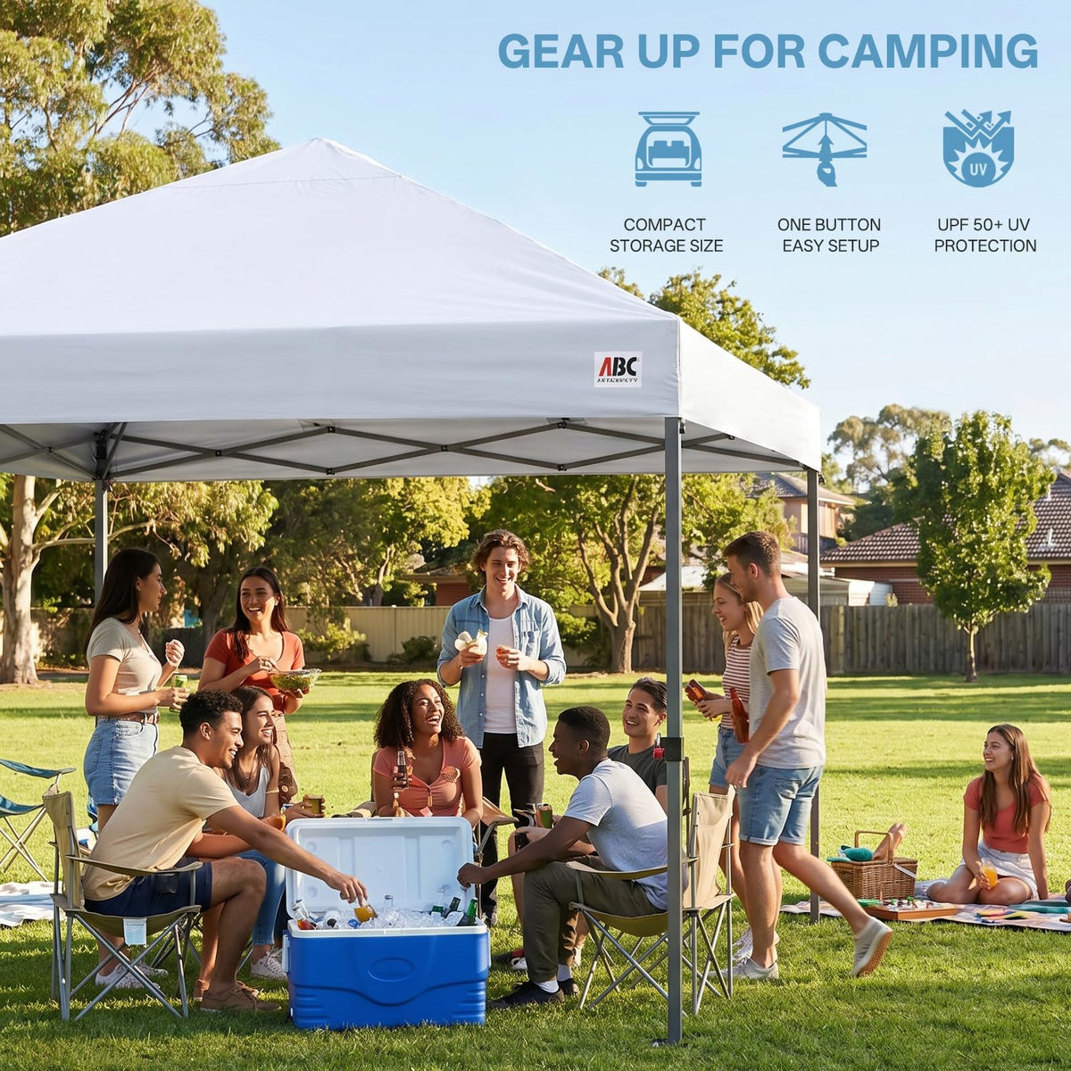 ABCCANOPY 10x10 Pop Up Canopy Tent, Easy Setup Instant Shelter with Wheeled Bag, Heavy Duty Outdoor Canopy for Beach, Market, Backyard, UV Protection, Outdoor Weather Protection (White, 10x10)