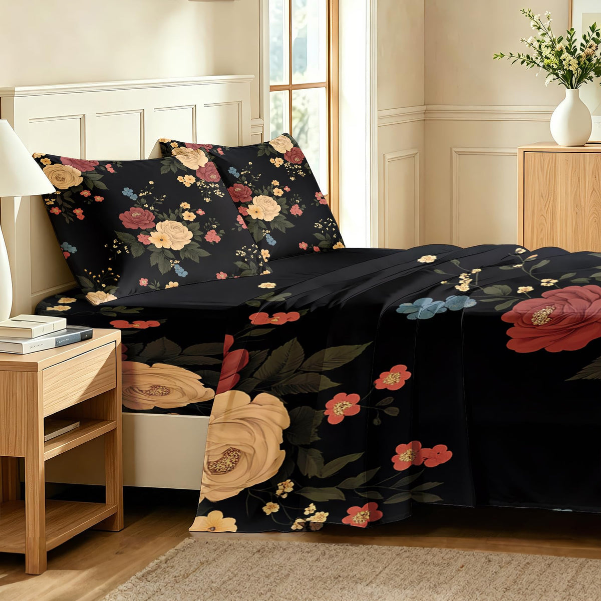 Peony Floral Bedding Set 4 Pcs Flowers Queen Sheets