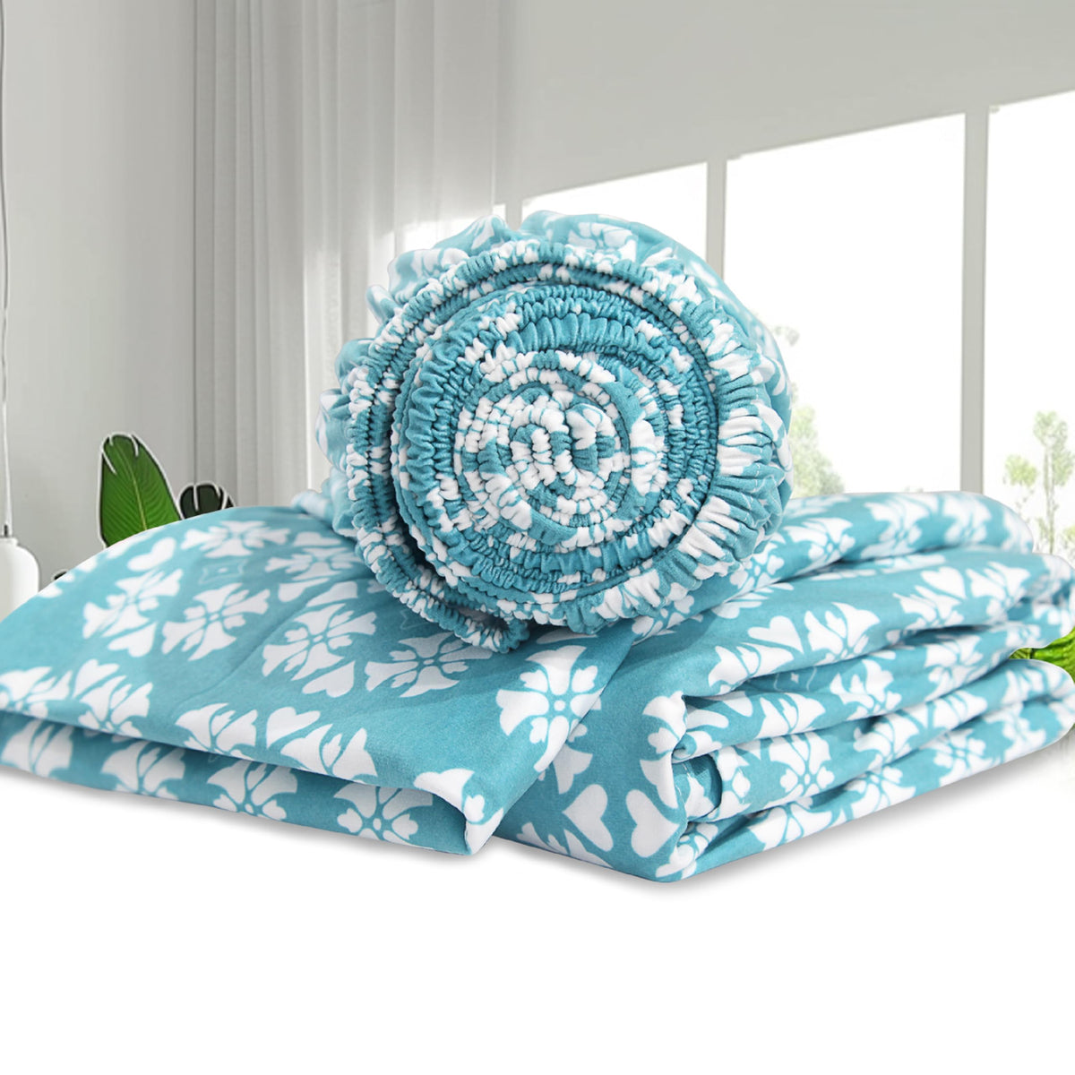 Marquess Printed Flannel Sheets Queen Size, Microfiber Brushed Flannel Bed Linen Set Deep Pocket Ultra Soft & Durable, 4 Piece (Blue, Queen)