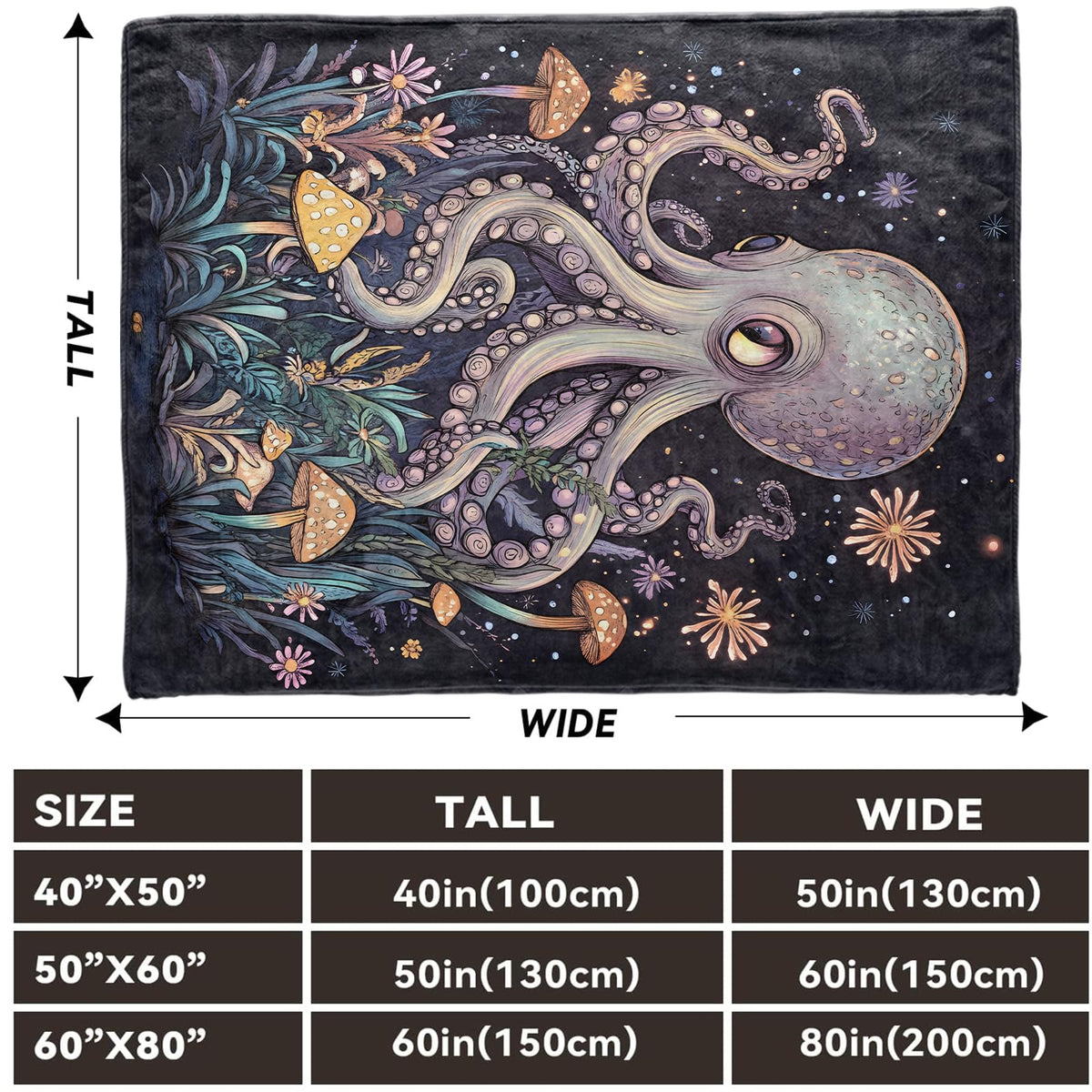 Lugiu Mystical Octopus Blanket, Lightweight Comfy Fascinating Marine Life Blankets for Couch Sofa Bedroom, Soft Plush Travel Flannel Ocean Throw Blanket Gifts for Women Adults Kids, Home Decor 60×50in