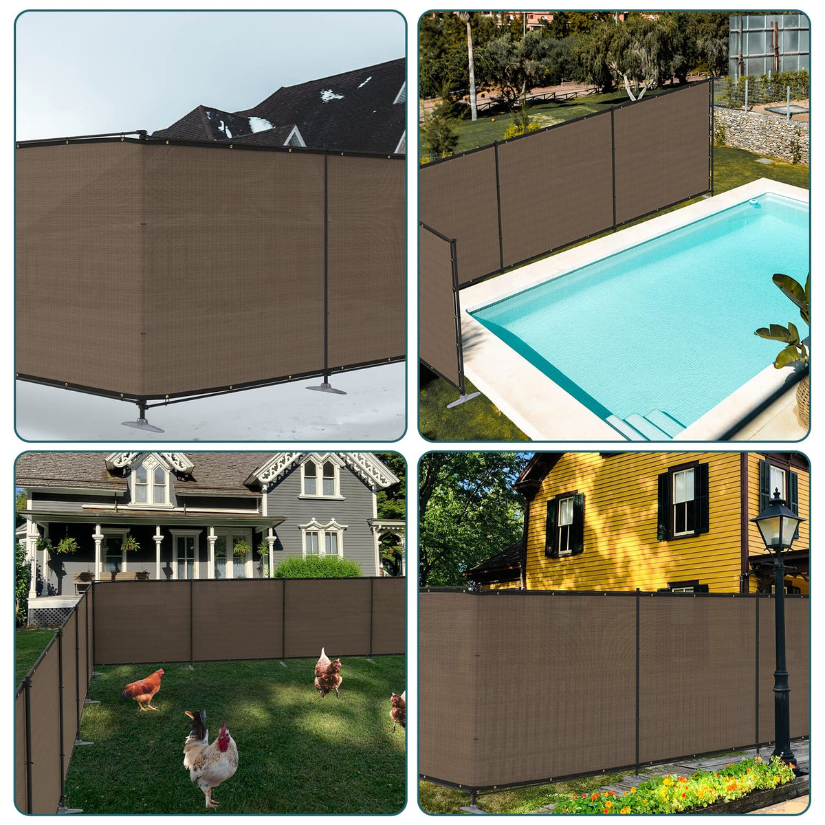 ECOOPTS Privacy Fence Set with Poles and Rails Ground Spikes Fence Kit for Garden Patio Pool Yard (5'Hx12'L, Brown)