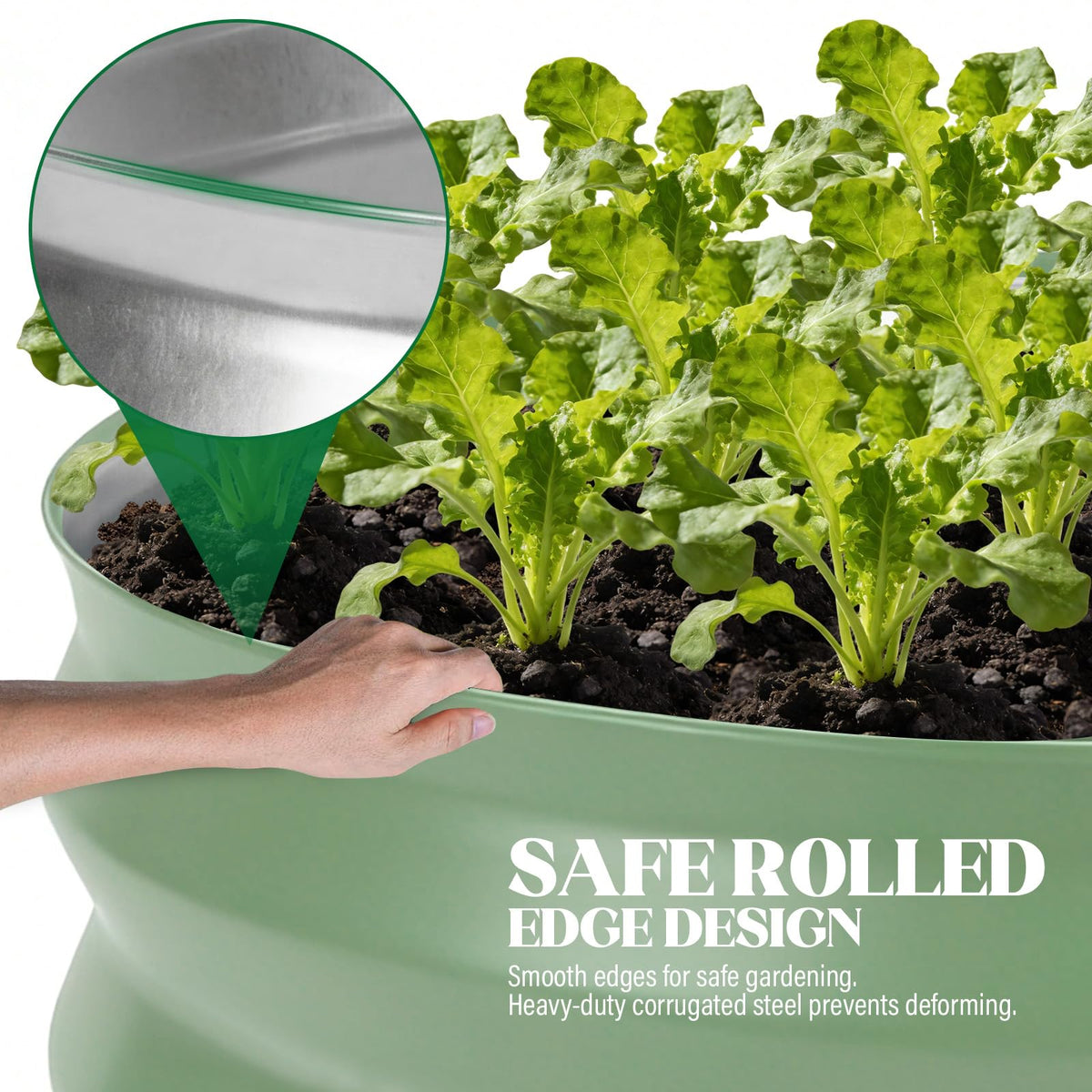 Cycayit Round Metal Raised Garden Bed 2 Pack with Fabric Liners, 2 ft × 2 ft × 1 ft, Outdoor Planters for Backyard, Patio & Garden (sage Green)