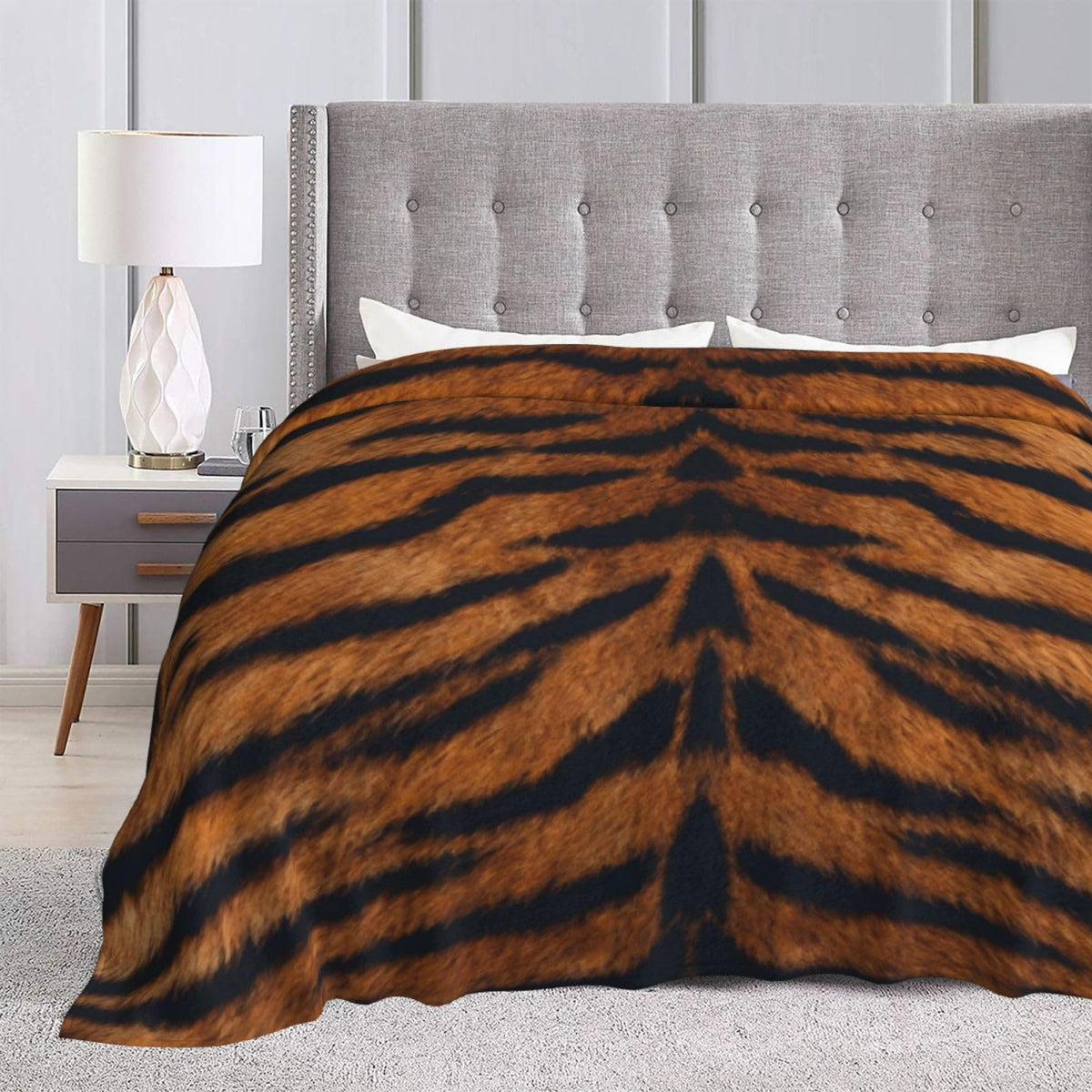 Gbuzozie Tiger Animal Texture Fleece Blanket Lightweight Ultra-Soft Throw Blanket for Sofa Couch Bed Camping Travel - Super Soft Cozy Microfiber Blanket 60"X50"