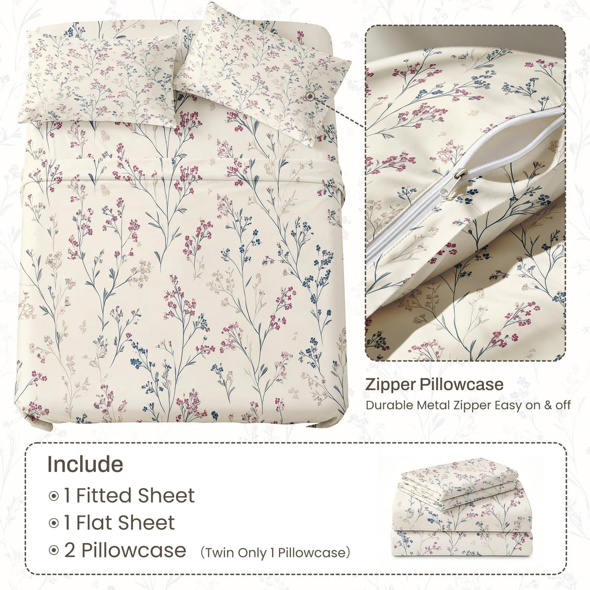 Wildflower Full Bedding Set Minimalist Floral Sheet Sets