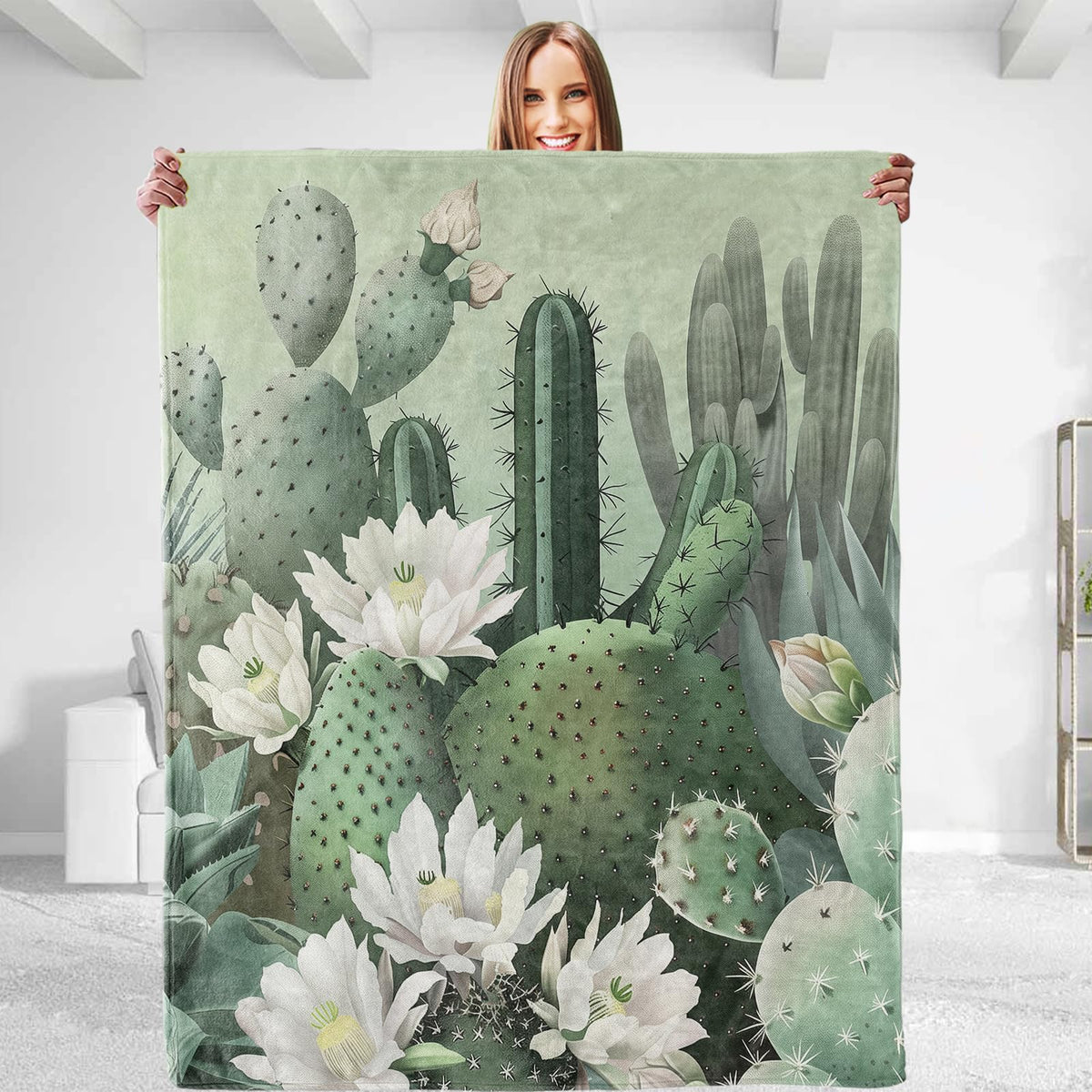 dhakalrlde Cactus Theme Throw Blanket for Men & Women - Soft Plush Flannel, Comfy and Lightweight, Warm and Fuzzy for Couch, Bedroom, Travel, Bed, Living Room, and Outdoor 50in×60in