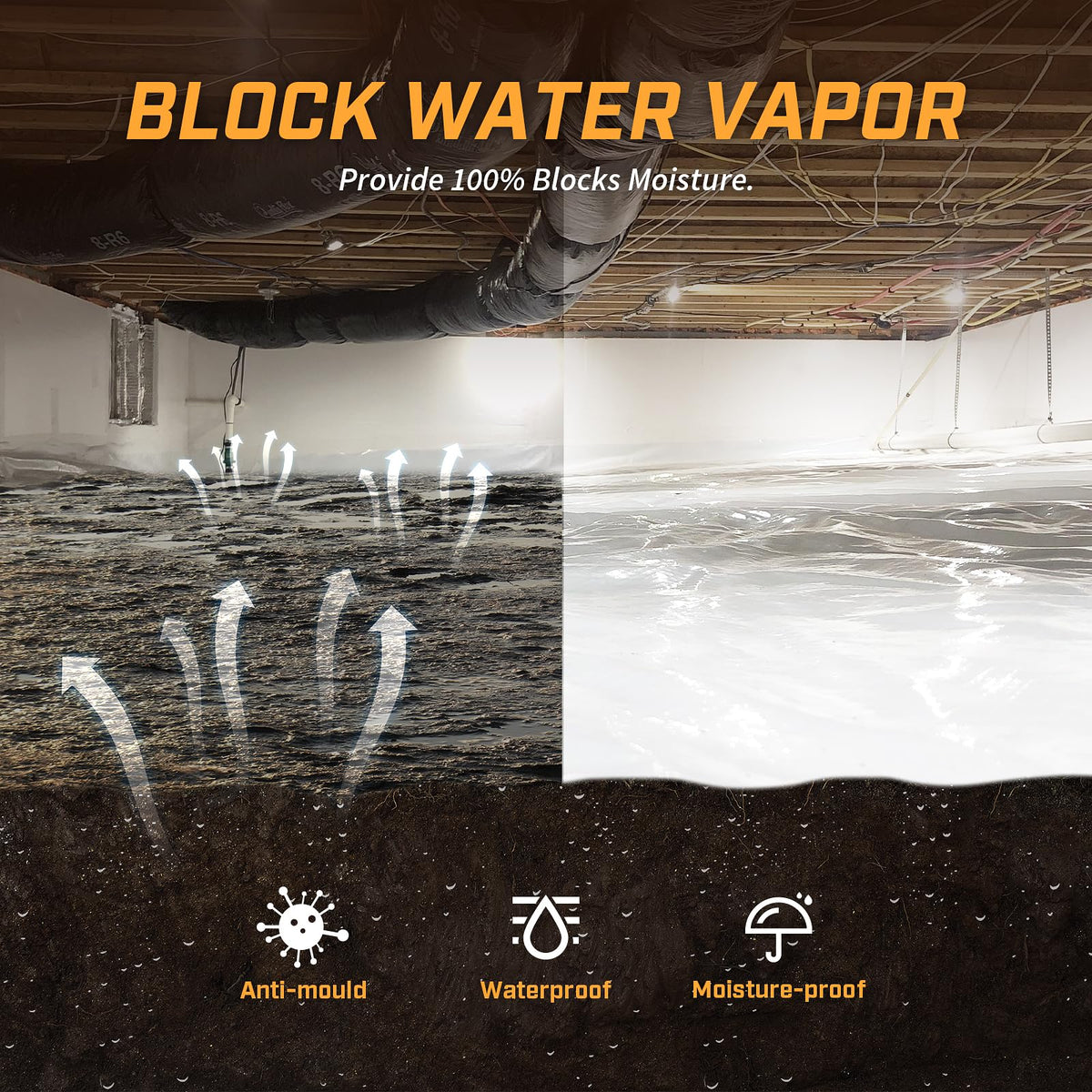 Crawl Space Vapor Barrier, 10mil Film, 10'x100', White Plastic Sheeting - Thick Plastic Sheeting, Heavy Duty Polyethylene Film, Drop Cloth Vapor Barrier Covering for Crawl Space, Garden, Basement
