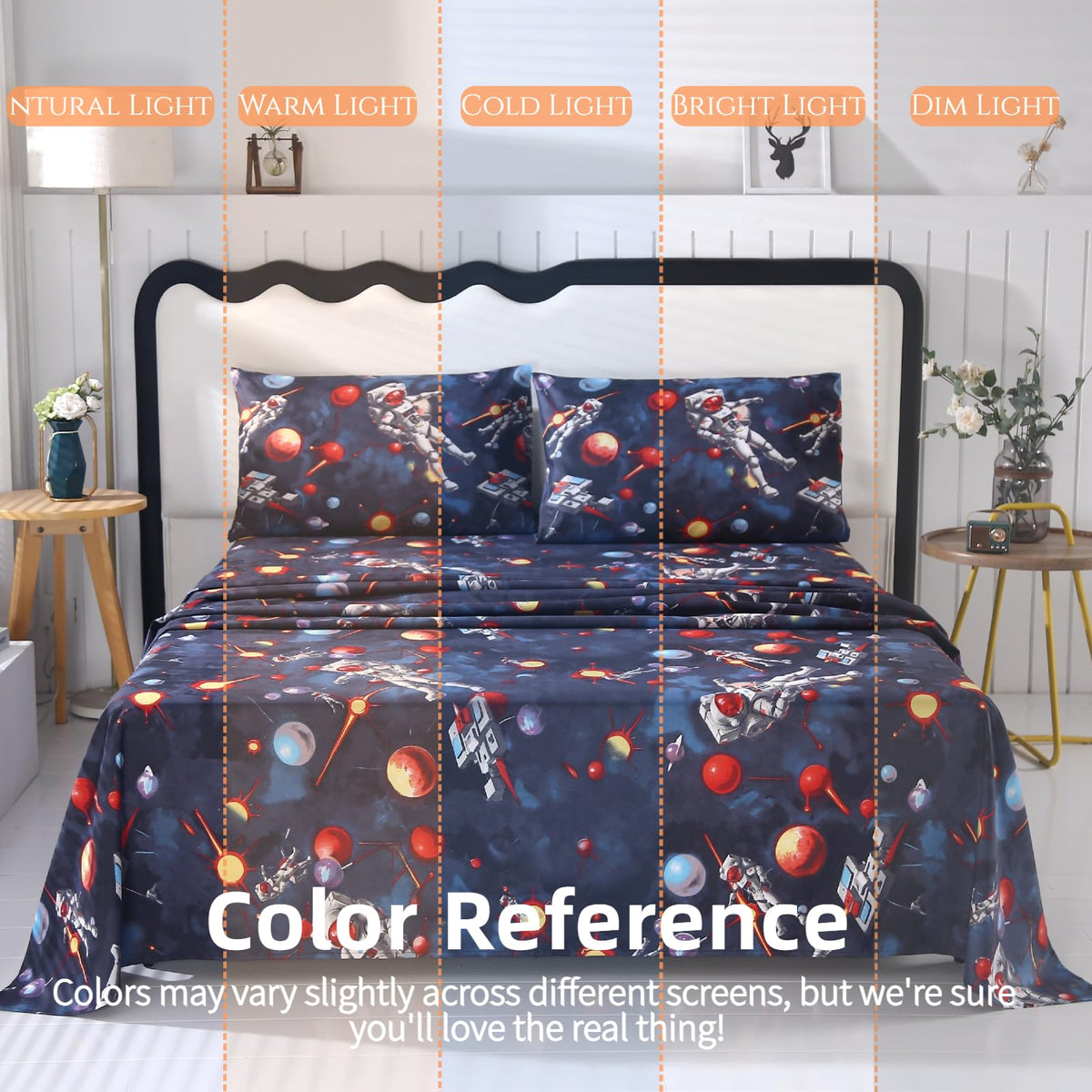 SDY 4 Pieces Space Sheets,Queen Microfiber Sheet Set Astronaut Space with 1 Deep PocketFitted Sheet+1Top FlatSheet+2 Pillowcases for Kids Teens Boys Girls