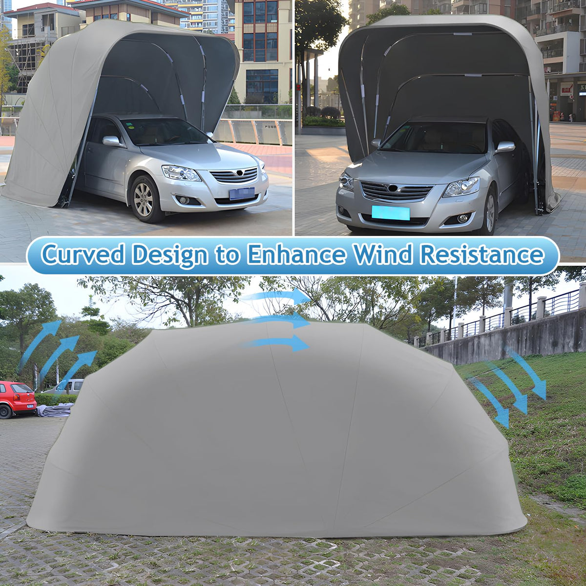Heavy Duty Carport, Semi-Automatic Retractable Garage, Stainless Steel Folding Car Port, Portable Outdoor Car Tent, for Parking Lot, Yard, Garden, Grey, All Weather Proof, 5.5 * 2.5 * 2.3m