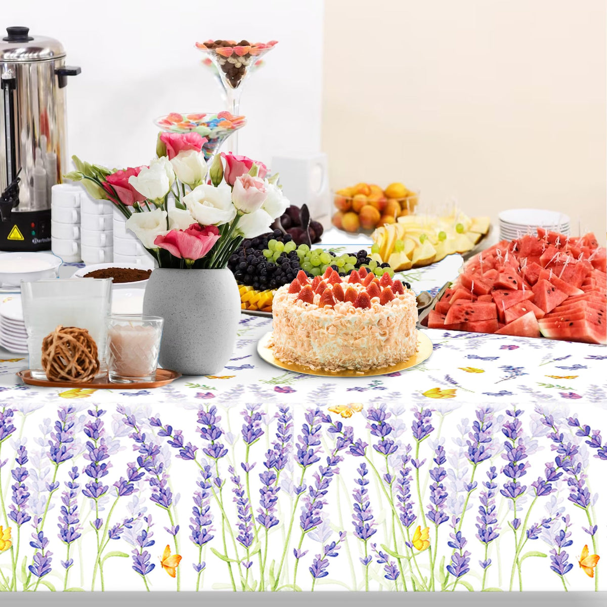 CC HOME 1Pc Purple Lavender Party Plastic Tablecloth 54 x 87 Inch Long Table Cover, Spring Butterfly Party Tablecover for Lavender Flower Kids Baby Shower Birthday Dinner Picnic Kitchen Event