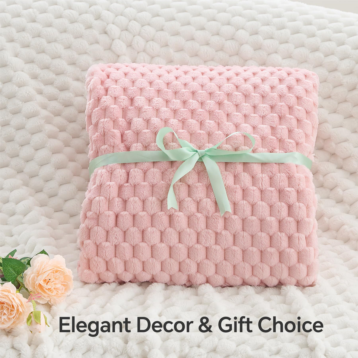 BEDELITE 2 Pieces 3D Ribbed Jacquard Soft and Warm Decorative Fuzzy Blankets, Pink, 50x60IN