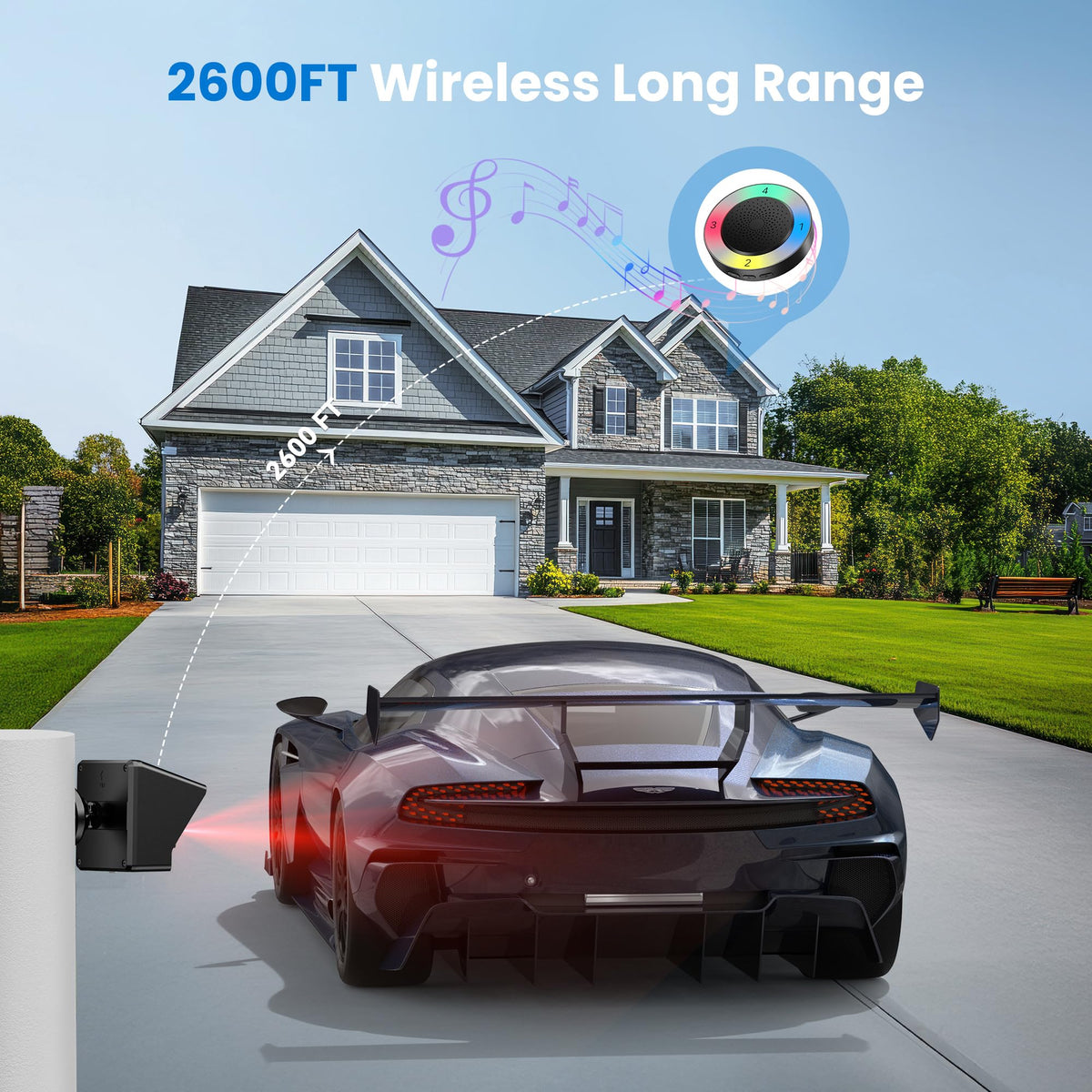 TECKNET Solar Wireless Driveway Alarm with 2600FT Long Range & 36 Melodies & 5 Volumes and Supports 4 Zones Weatherproof Motion Sensor Alarm to Protect Inside/Outside Property (1 Receiver 4 Sensor)