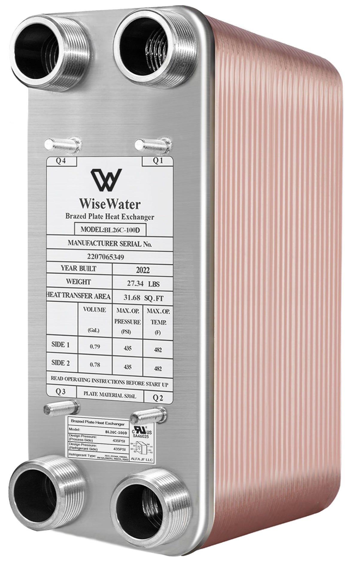 AB Plate Heat Exchanger, 5"x 12" 100 Plates Water To Water Heat Exchanger, Copper/SS316L Stainless Steel Brazed Plate Heat Exchanger For Floor Heating, Water Heating, Snow Melting