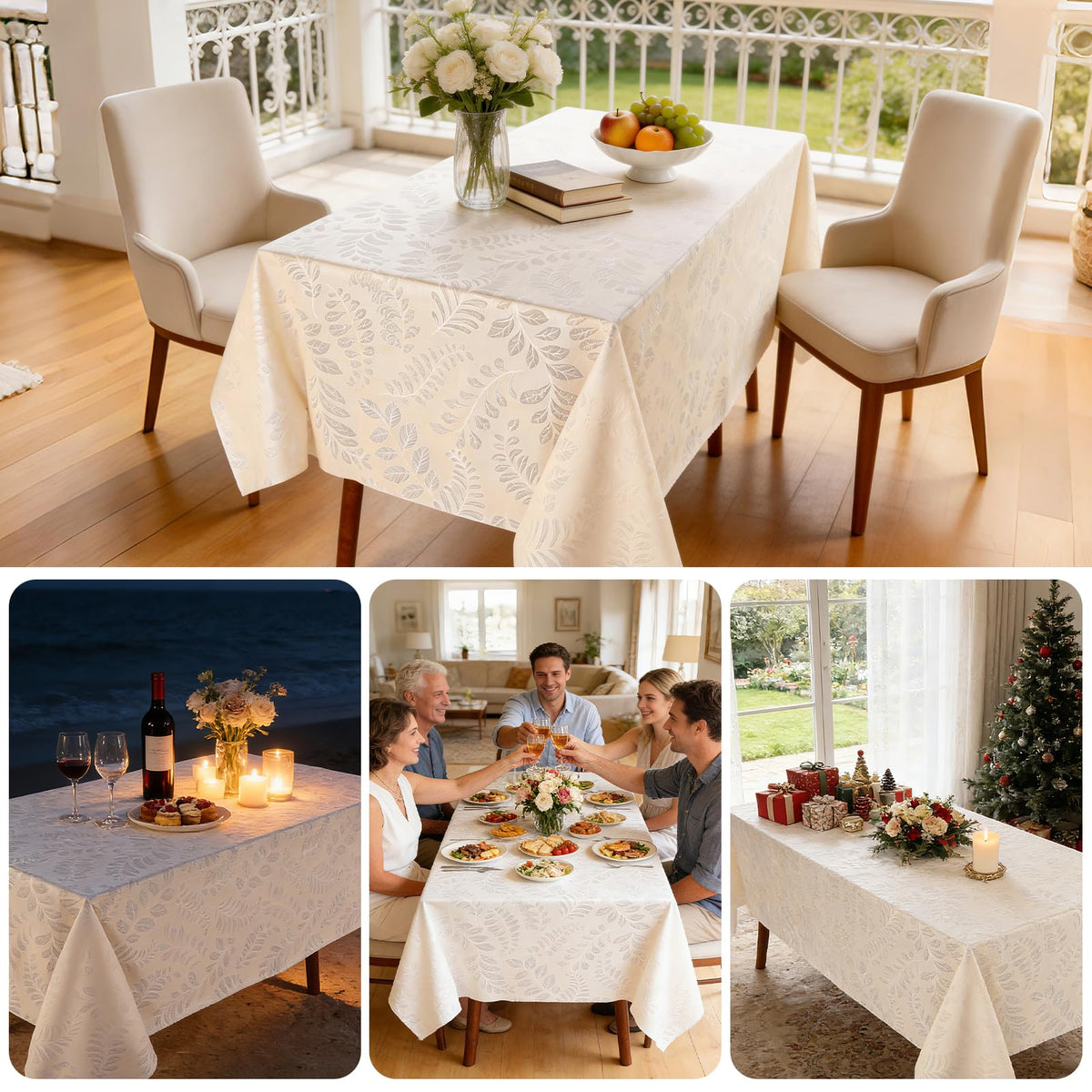Kaixinbao Vinyl Tablecloth Rectangle, Heavy Duty Waterproof Table Cloth, Wipeable, Reusable Spillproof Table Cover for Indoor, Outdoor, Kitchen, Dining Room, Party, Picnic, Camping