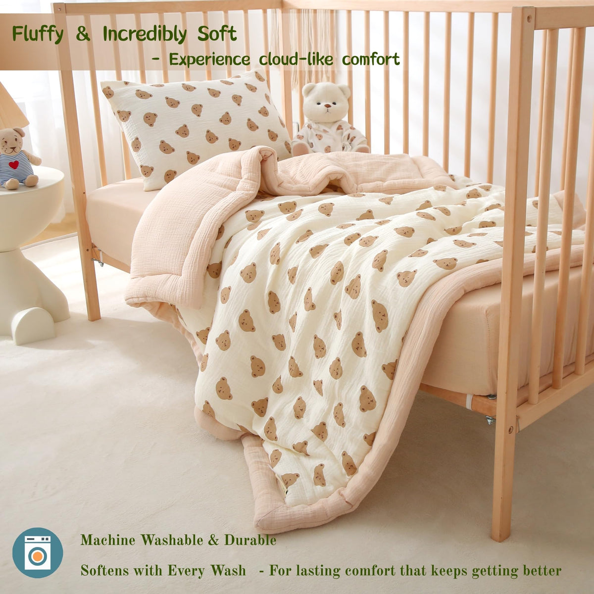 CLoucl Cotton Muslin Toddler Comforter/Quilt,Ultra Soft & Breathble Muslin Toddler Blanket,All Season Baby Blankets for Boys and Girls, Machine Washable,41"x48"