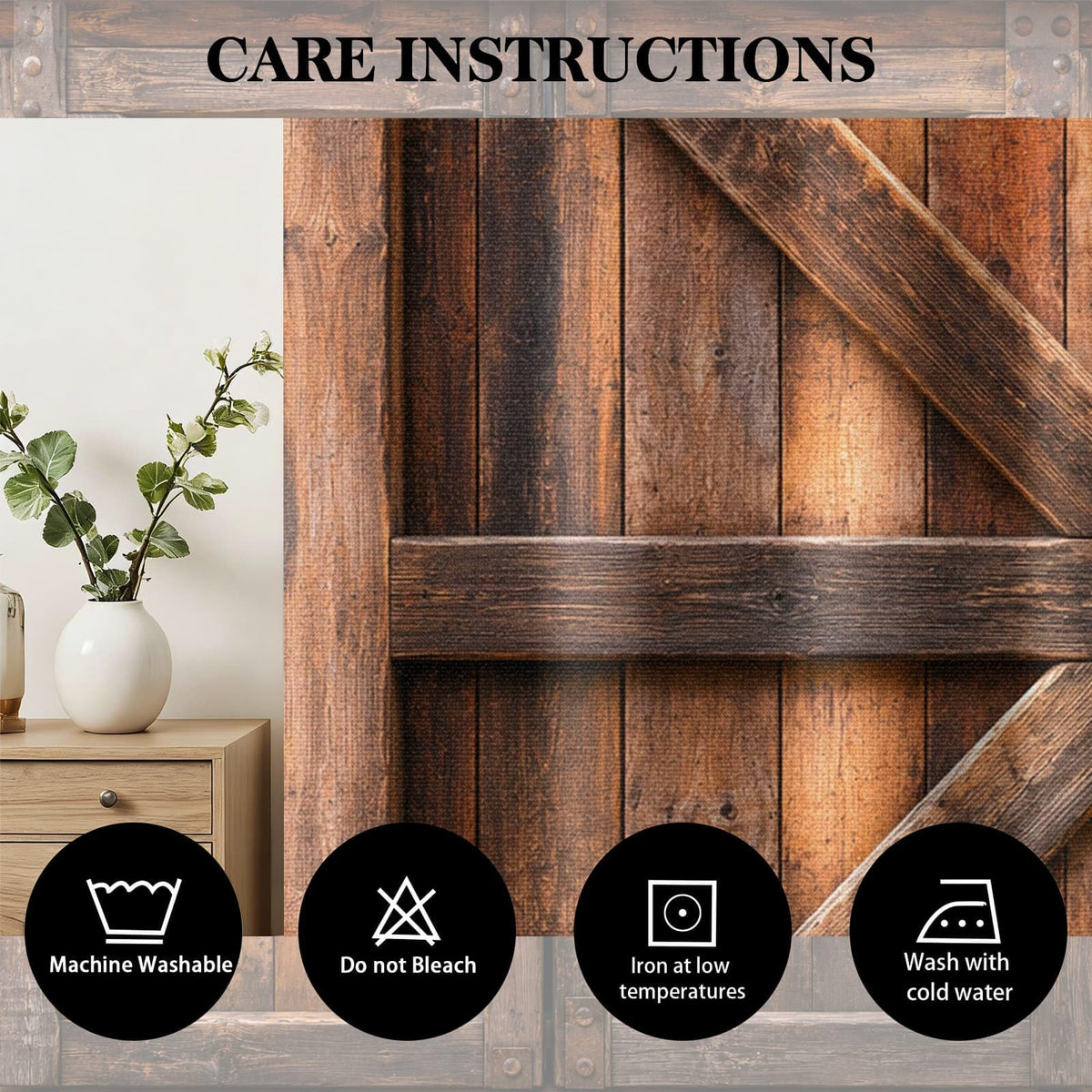 Warm Brown Rustic Barn Door Blackout Curtains, Vintage Wooden Texture Grommet Top Window Drapes, Thermal Insulated Room Darkening Curtains for Bedroom Farmhouse Cabin, 2 Panels Set, 37"W x 63"L
