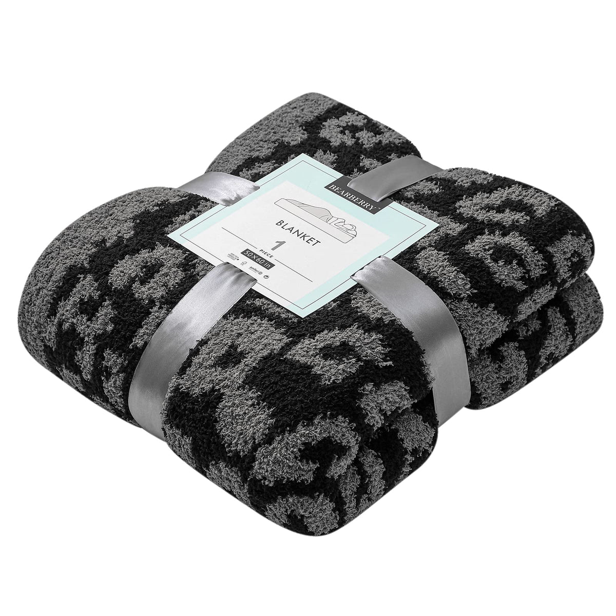 bearberry Fuzzy Leopard Knitted Throw Blanket Soft Cozy Warm Microfiber Blanket for Couch Sofa Bed Travel(Graphite/Carbon, 50"x60")