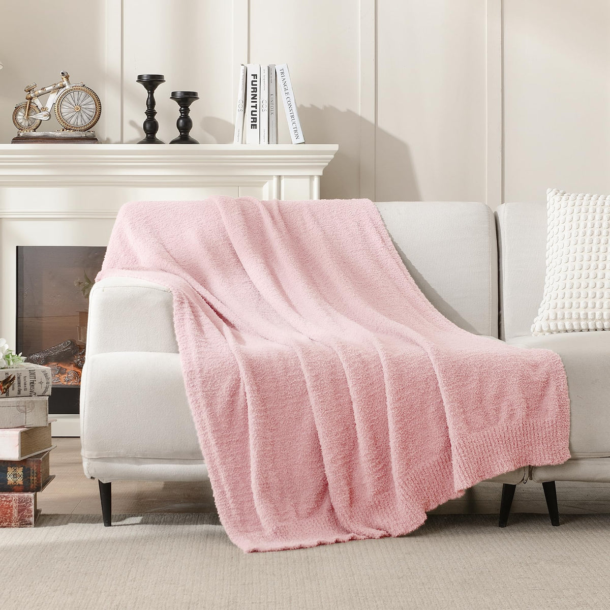 JOOJA Light Pink Throw Blanket, Soft Fluffy Fuzzy Knit Blanket for Couch Bed Sofa, Cozy Plush Warm Blanket for Bedroom Living Room, Spring Home Decor, 50x60 Inches