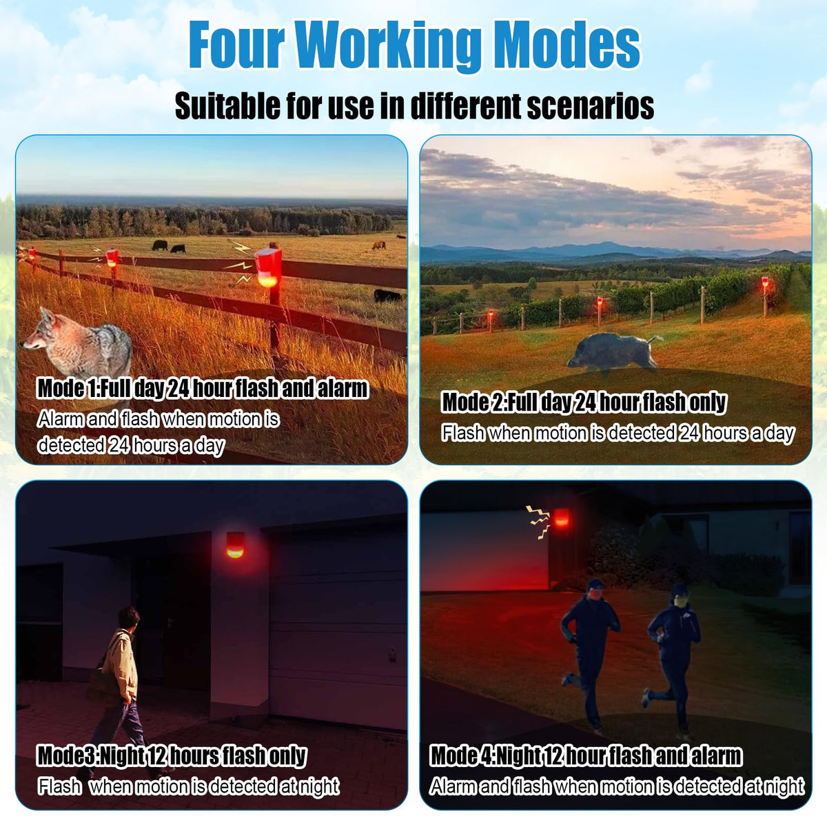 Qualirey Solar Sound and Light Alarm Motion Sensor 129db Outdoor Security Siren Waterproof Activated Detector Driveway Alarm 6 LEDs Flash Warning Deterrent Strobe System for Home, Farm(Red,12 Pack)