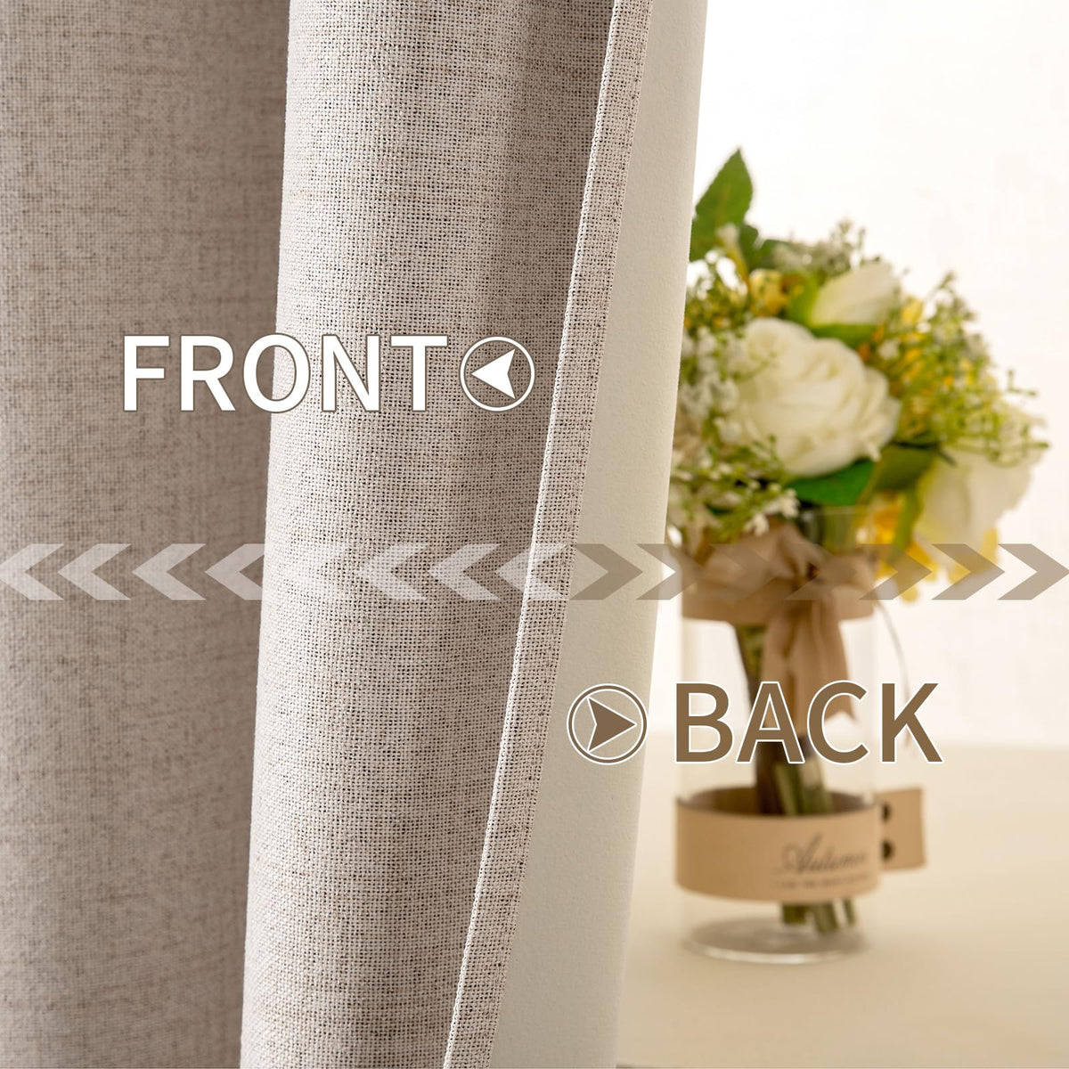 MIULEE 100% Blackout Linen Textured Curtains for Bedroom Solid Thermal Insulated Natural Beige Grommet Room Darkening Curtains & Drapes Luxury Decor for Living Room 52 x 96 Inch (2 Panels)