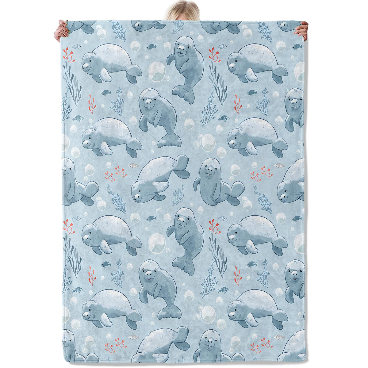 Aonimonis Cheerful Manatee Throw Blanket Gifts for Women, Soft Fuzzy Warm Cozy Flannel Blankets for Bedroom, Travel, Couch, Home Decor 50x60 in