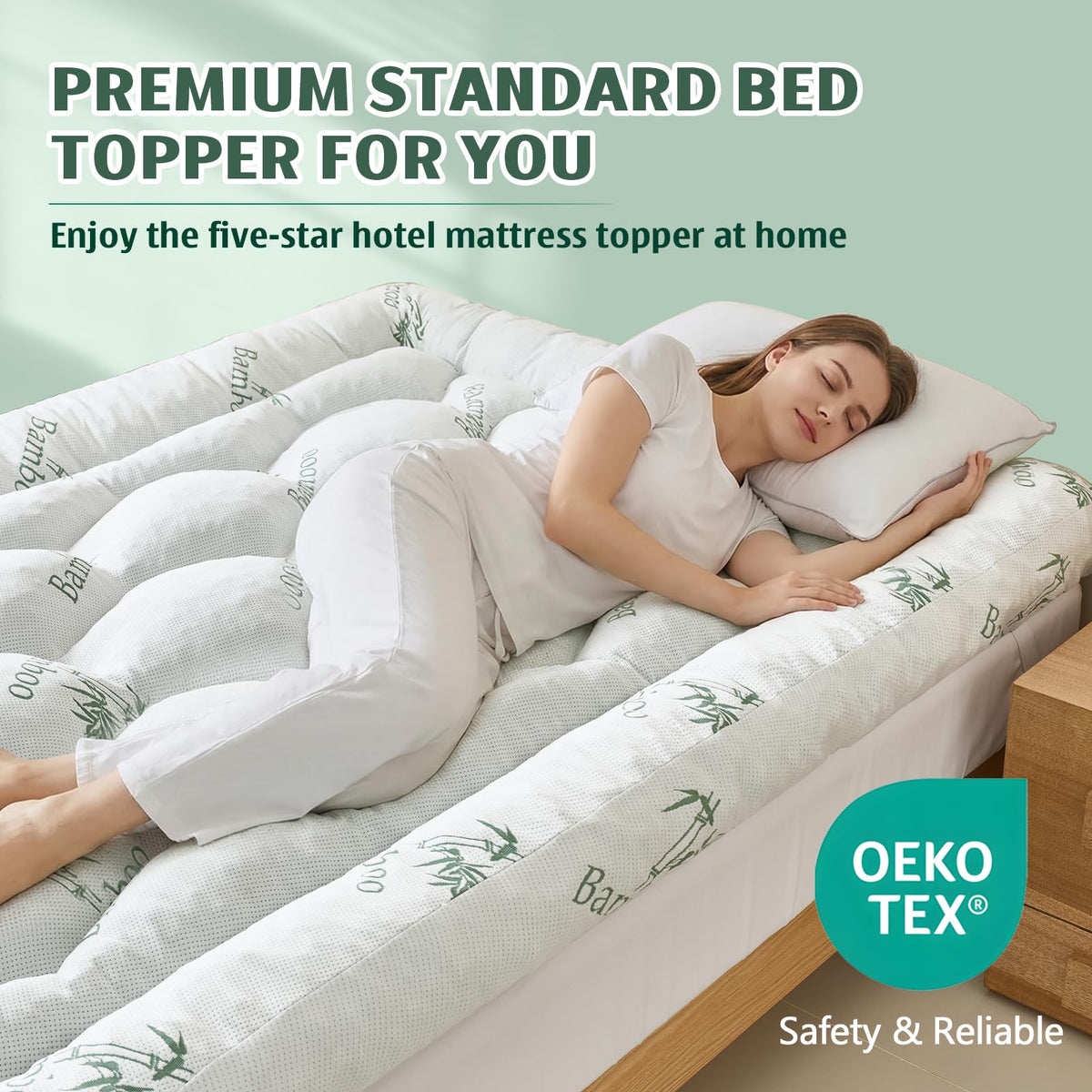 5 Inch Memory Foam Mattress Topper Full Size, Breathable Viscose Made from Bamboo Pillow Top Mattress Pad Cover, Soft Bed Topper with 2000 GSM Foam Filling for Pain Relief, White, 54x75x5 in