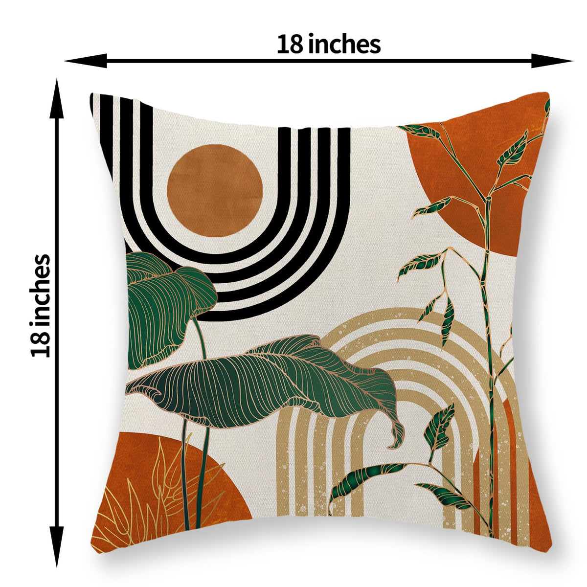 GOLIANDA Boho Orange Pillow Covers 18x18 Set of 2 Green Gold Leaf Tropical Mid Century Throw Pillows Outdoor Bohemian Modern Decorative Pillowcase Farmhouse Linen Cushion Case for Couch Sofa Decor