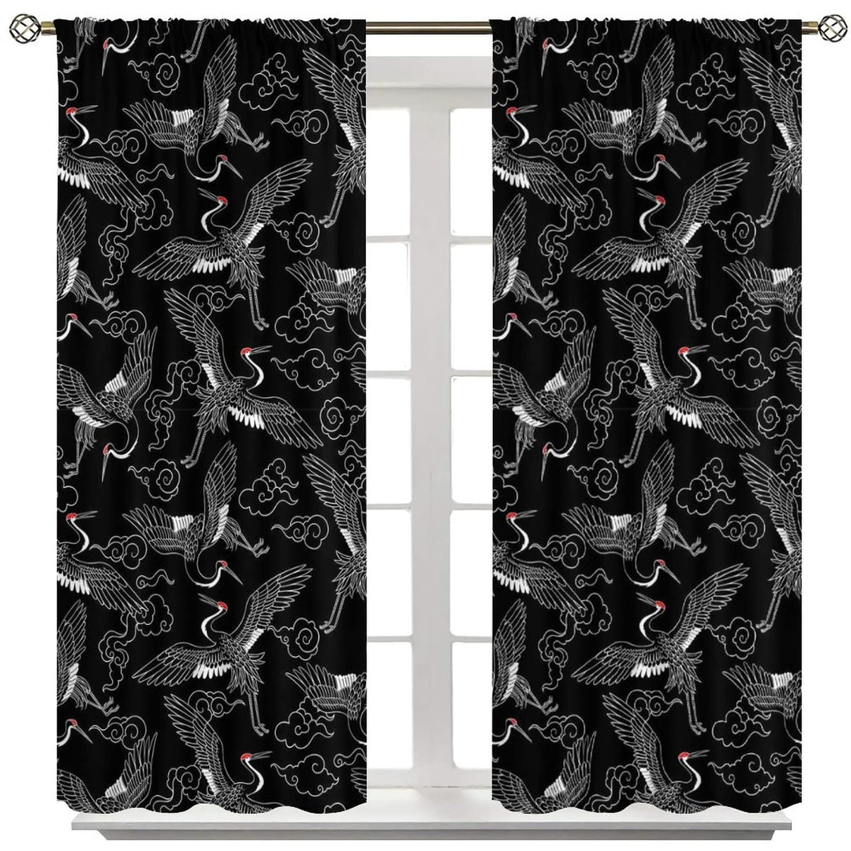 Japanese Style Curtains Fairy Wildlife Theme Crane Bedroom Rod Pocket Blackout Window Drapes 2 Panels Set 42x45in